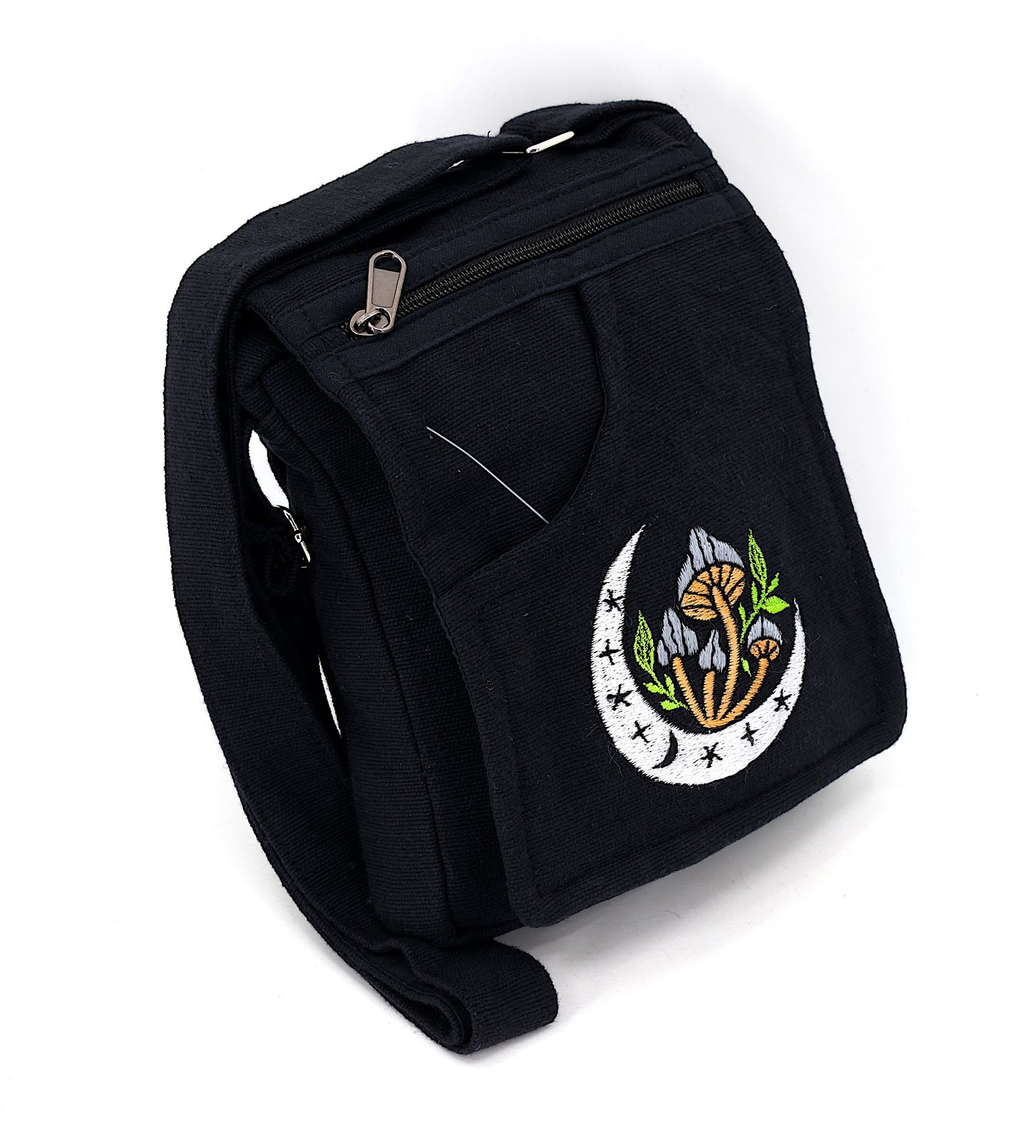 Cotton Moon Mushroom Hand Embroidered Passport Bag