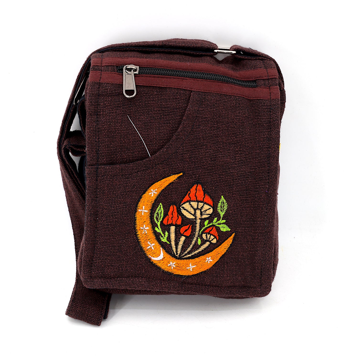 Cotton Moon Mushroom Hand Embroidered Passport Bag