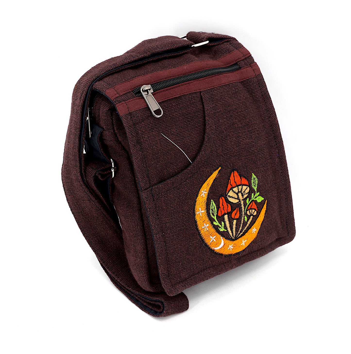 Cotton Moon Mushroom Hand Embroidered Passport Bag