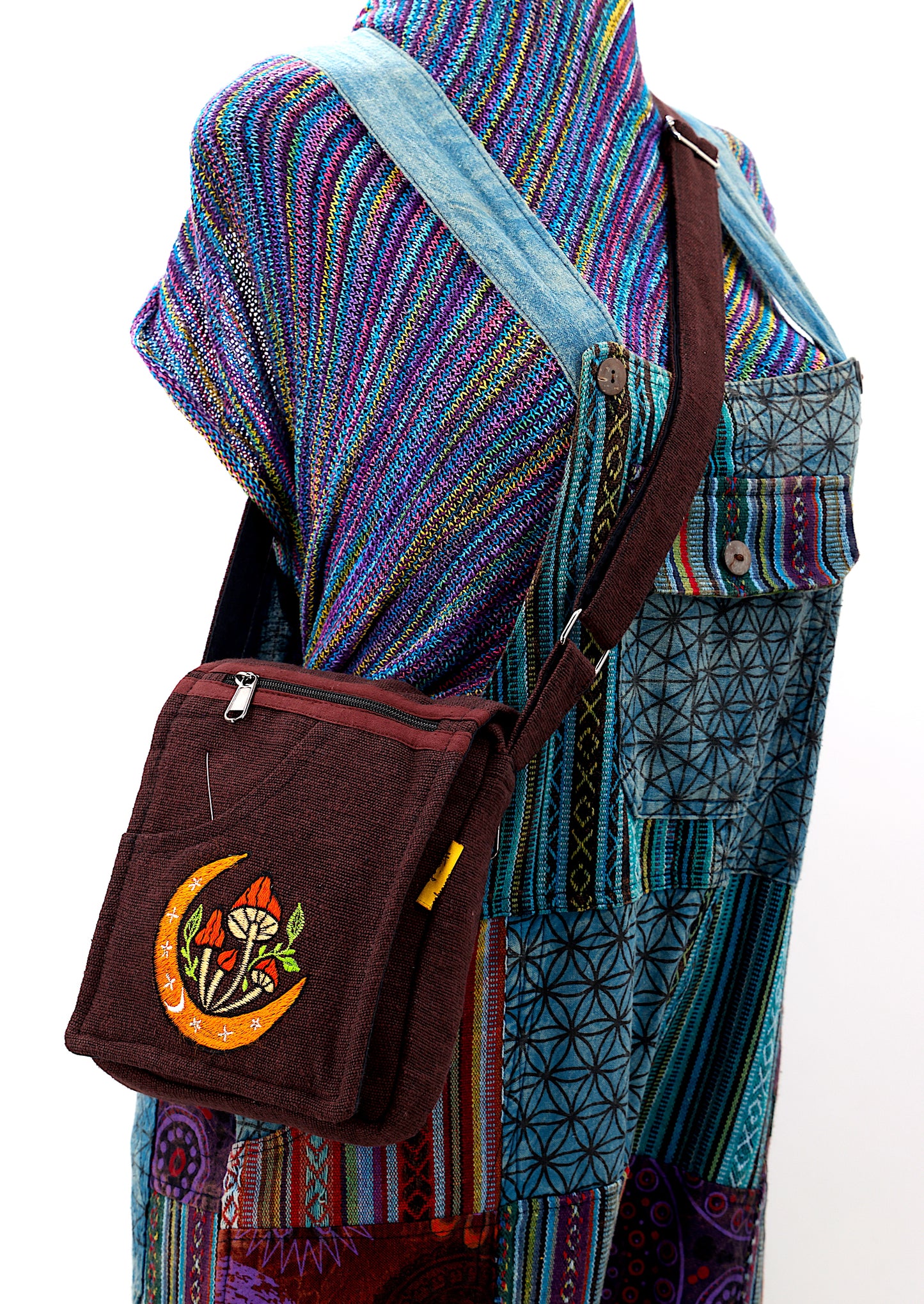 Cotton Moon Mushroom Hand Embroidered Passport Bag