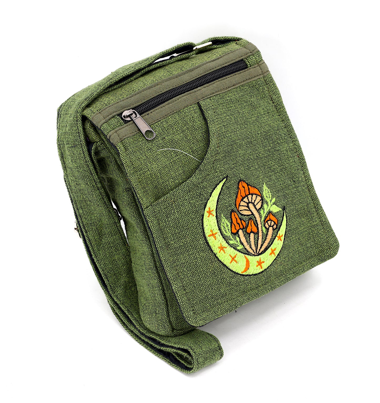 Cotton Moon Mushroom Hand Embroidered Passport Bag