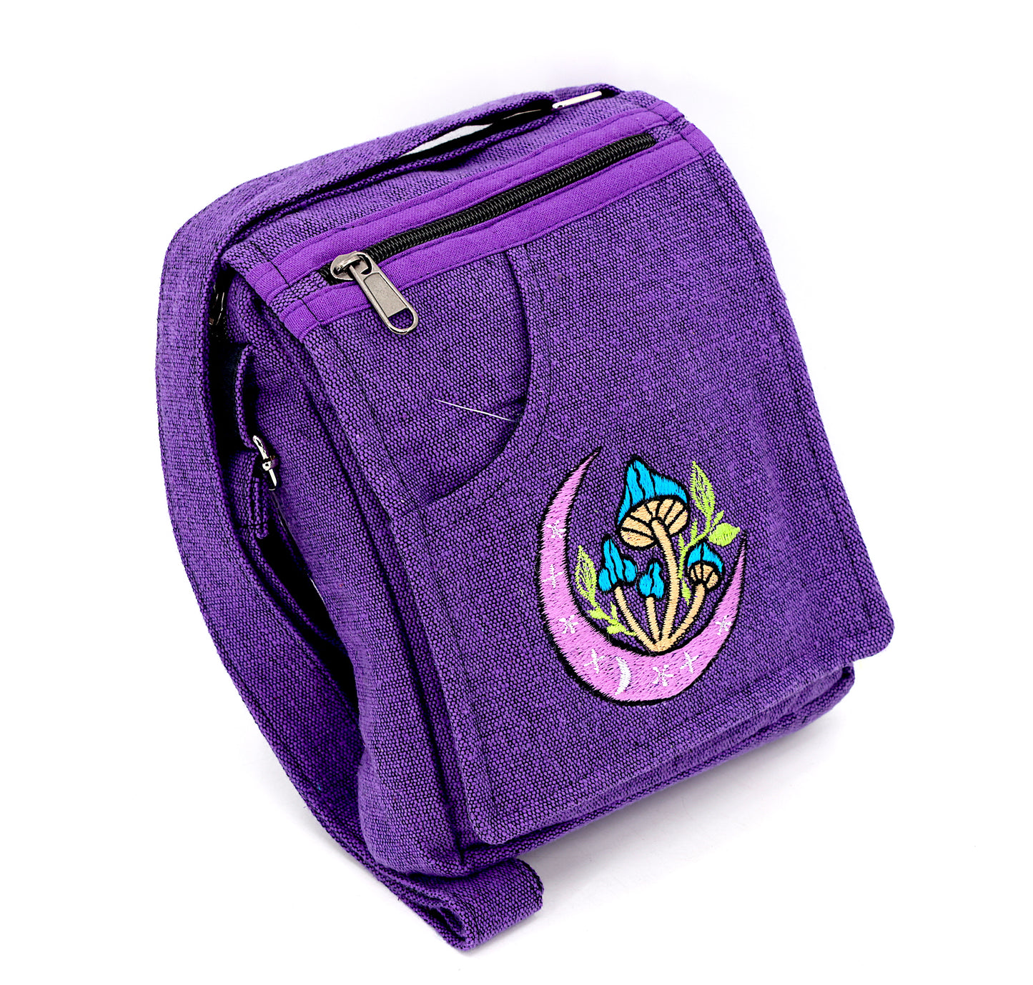 Cotton Moon Mushroom Hand Embroidered Passport Bag