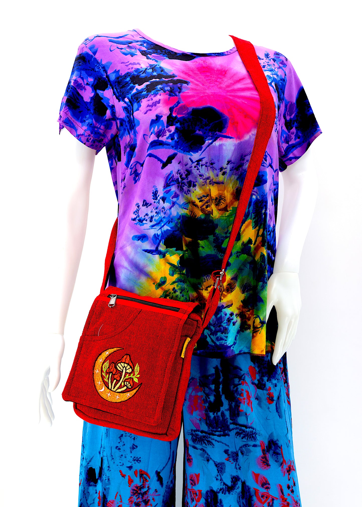 Cotton Moon Mushroom Hand Embroidered Passport Bag