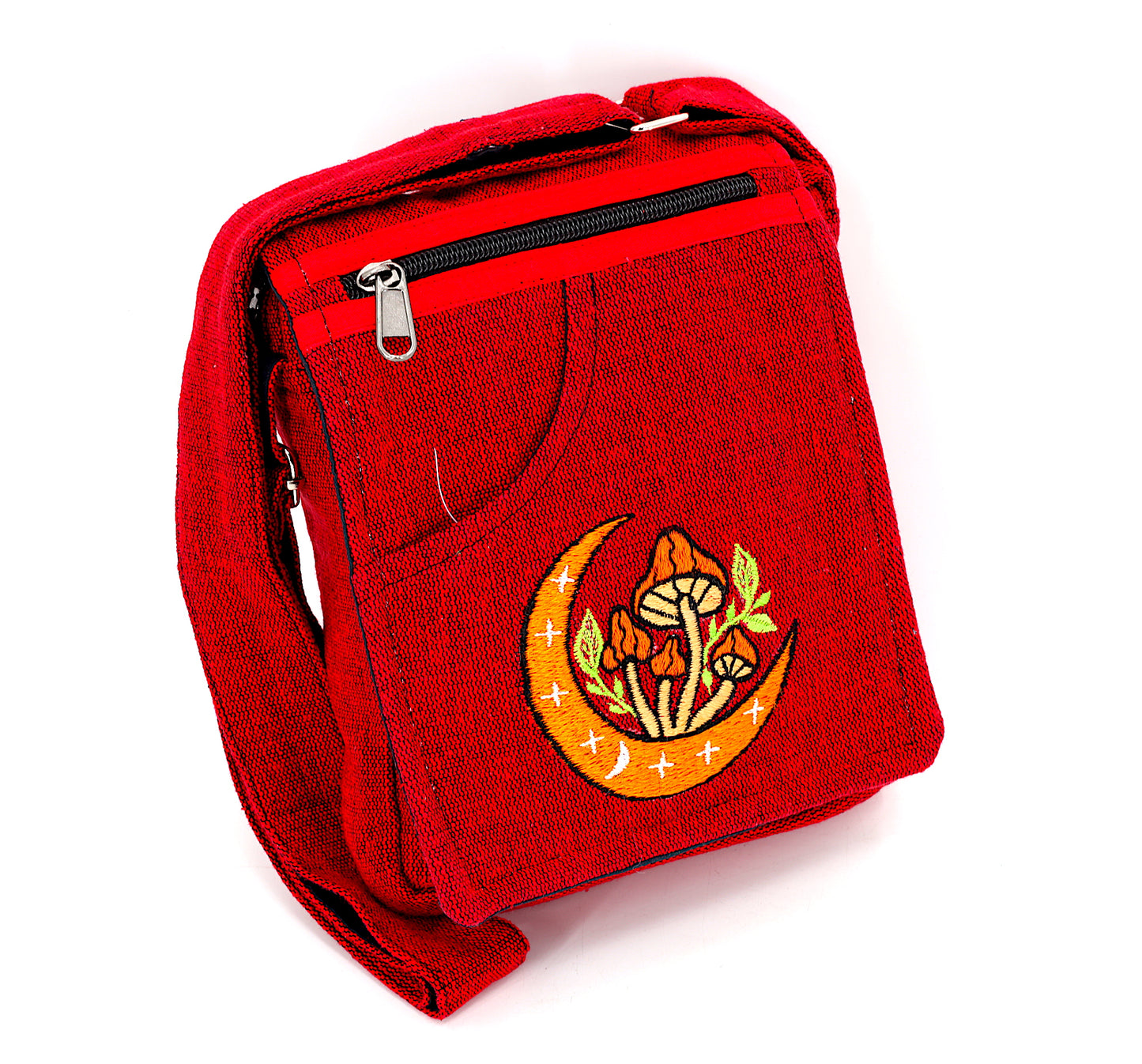 Cotton Moon Mushroom Hand Embroidered Passport Bag