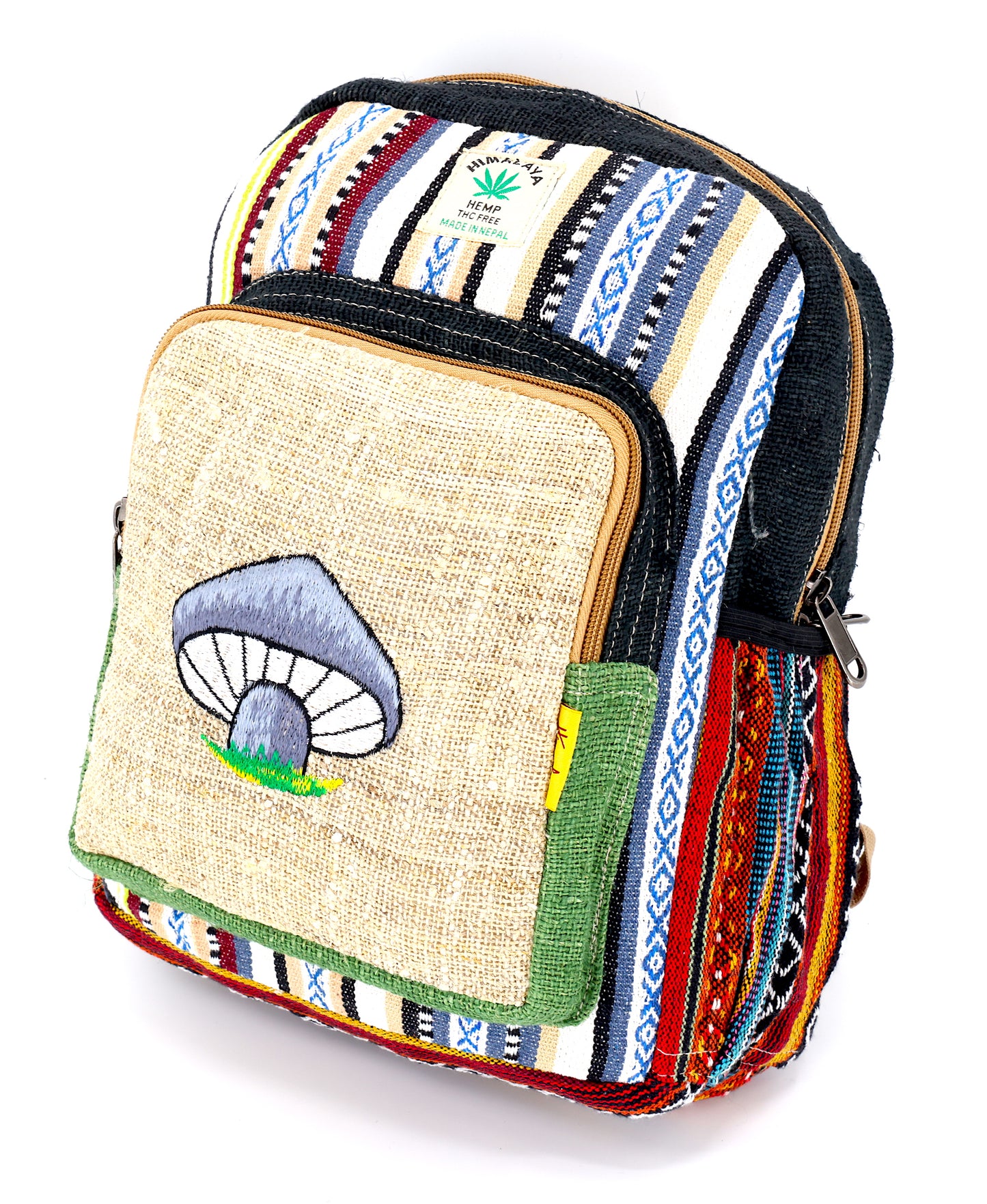 Hemp Mushroom Hand Embroidered Mini Backpack