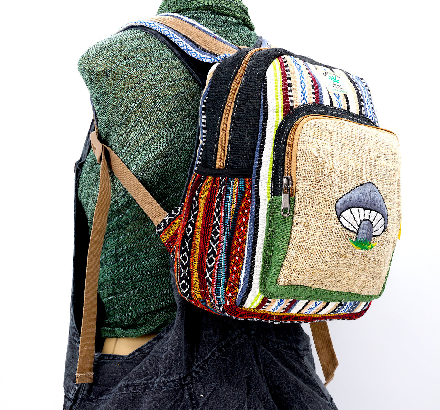 Hemp Mushroom Hand Embroidered Mini Backpack