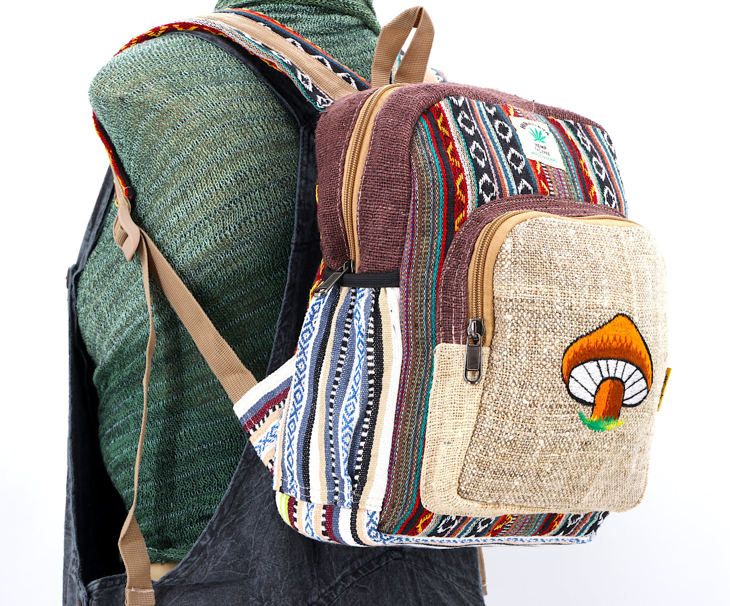 Hemp Mushroom Hand Embroidered Mini Backpack
