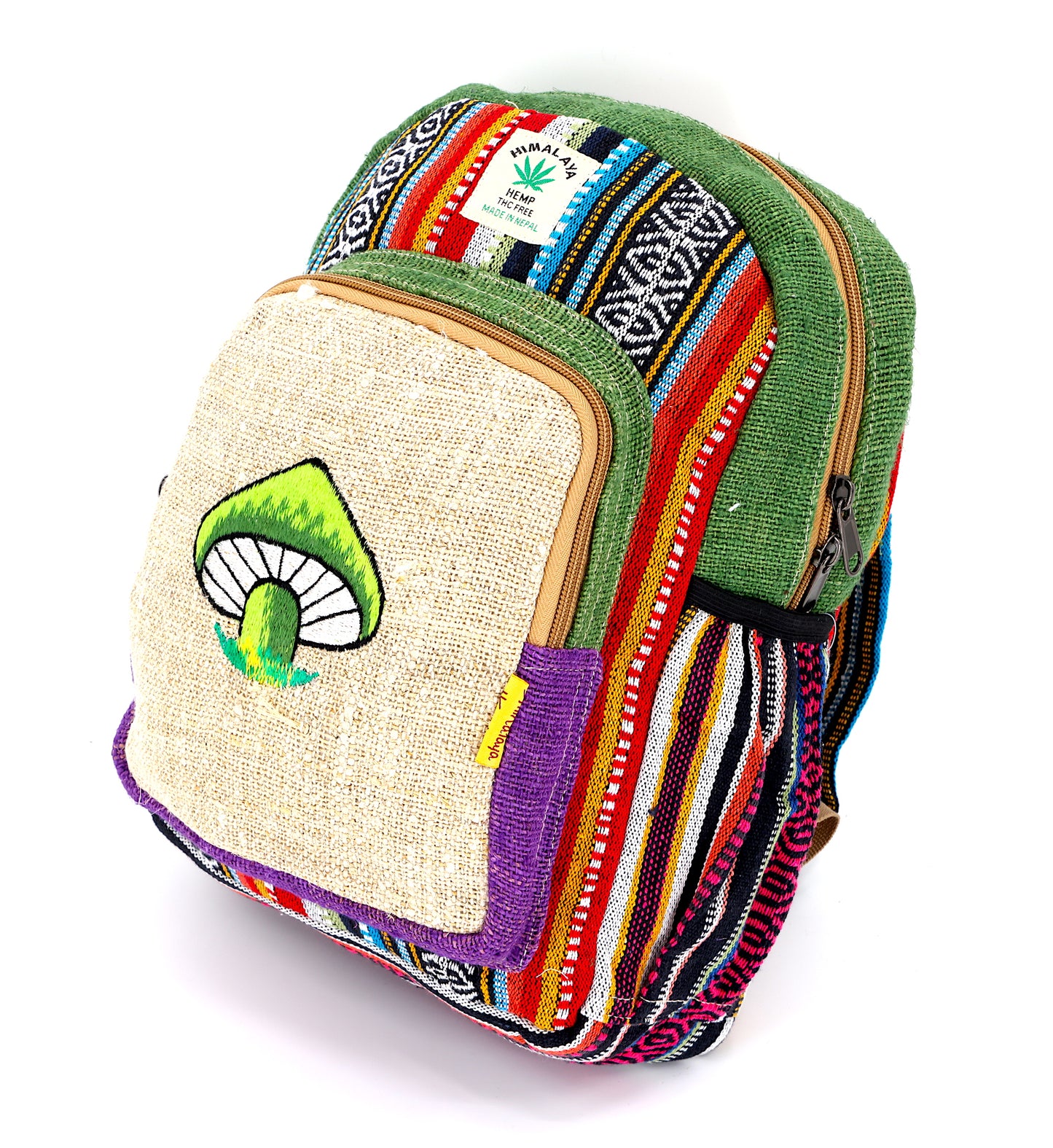 Hemp Mushroom Hand Embroidered Mini Backpack