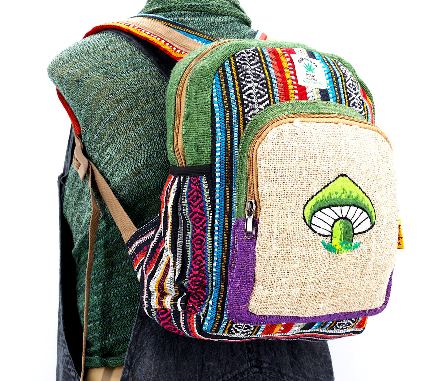 Hemp Mushroom Hand Embroidered Mini Backpack