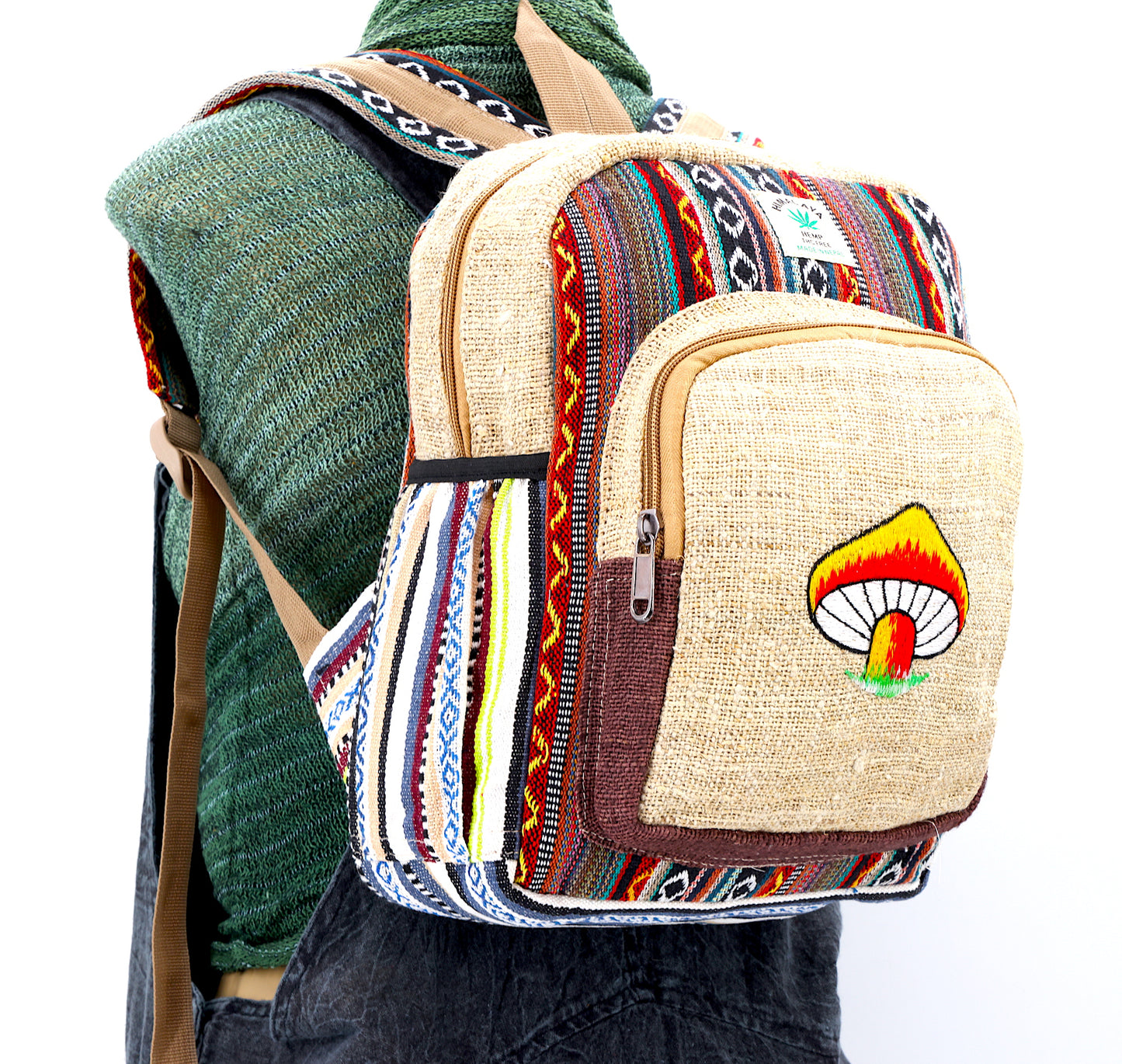 Hemp Mushroom Hand Embroidered Mini Backpack