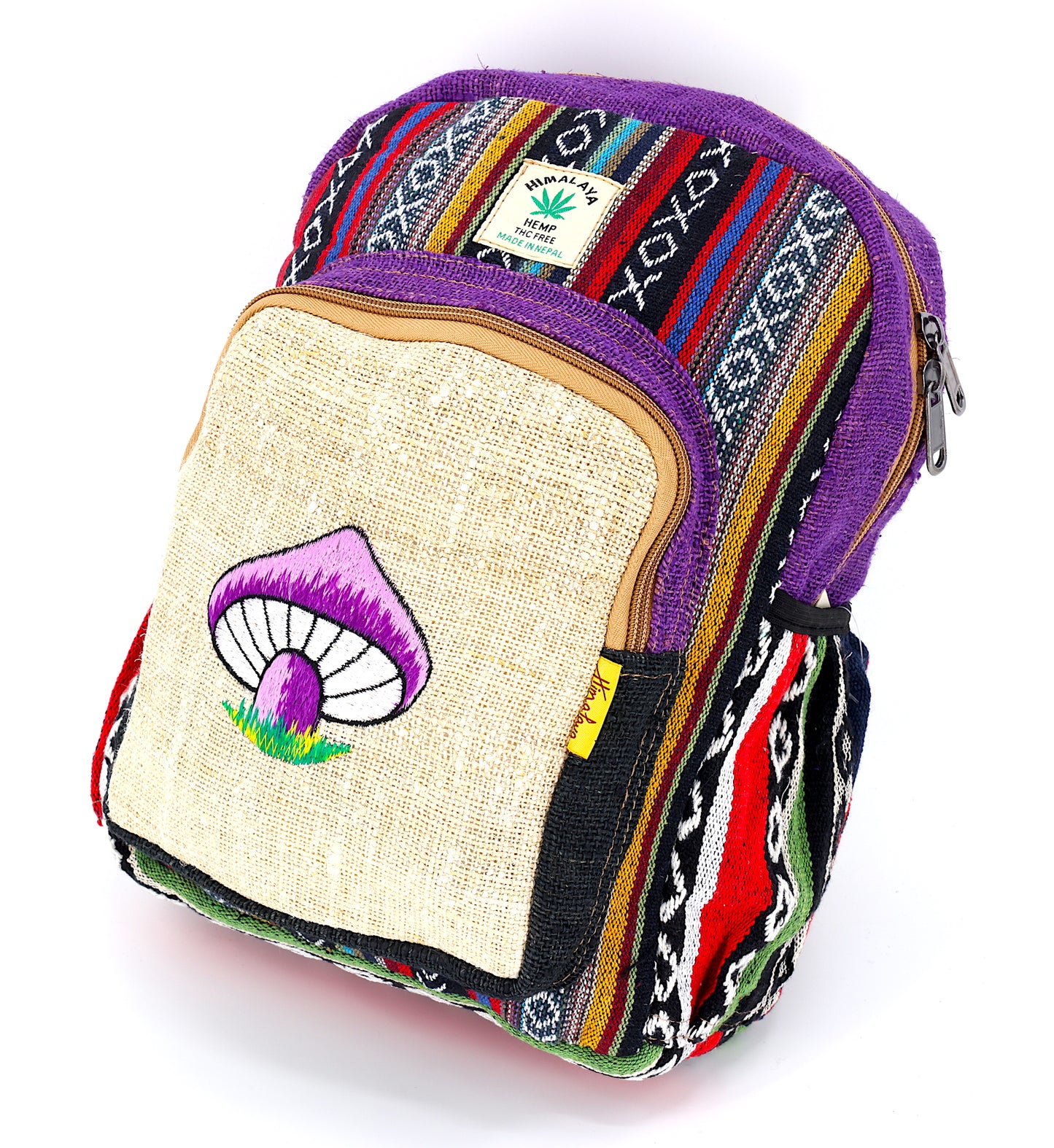 Hemp Mushroom Hand Embroidered Mini Backpack