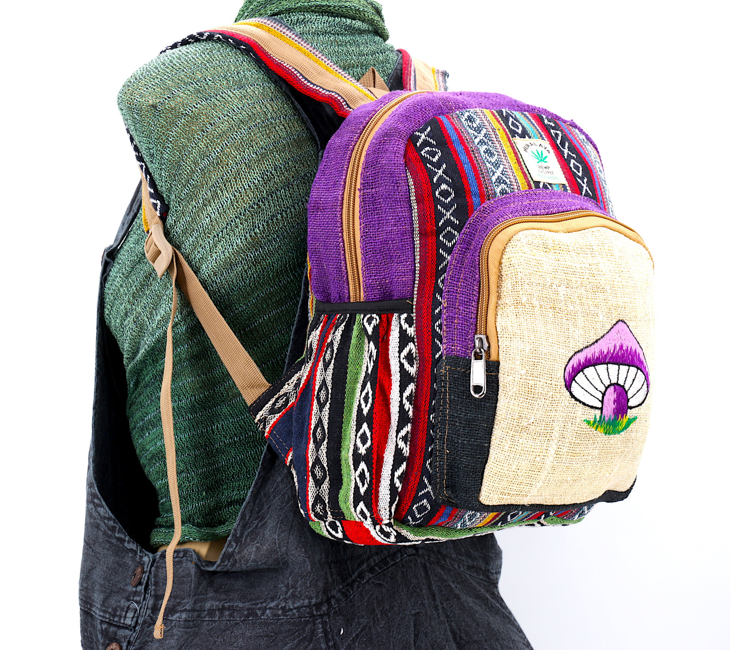 Hemp Mushroom Hand Embroidered Mini Backpack