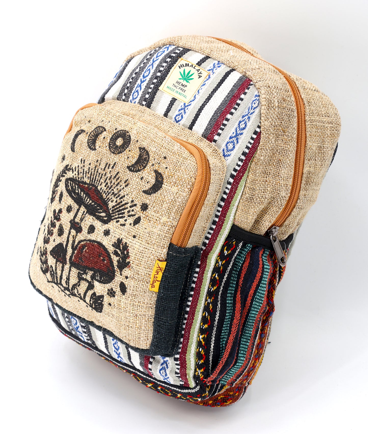 Hemp Mushroom Print Handmade Mini Backpack