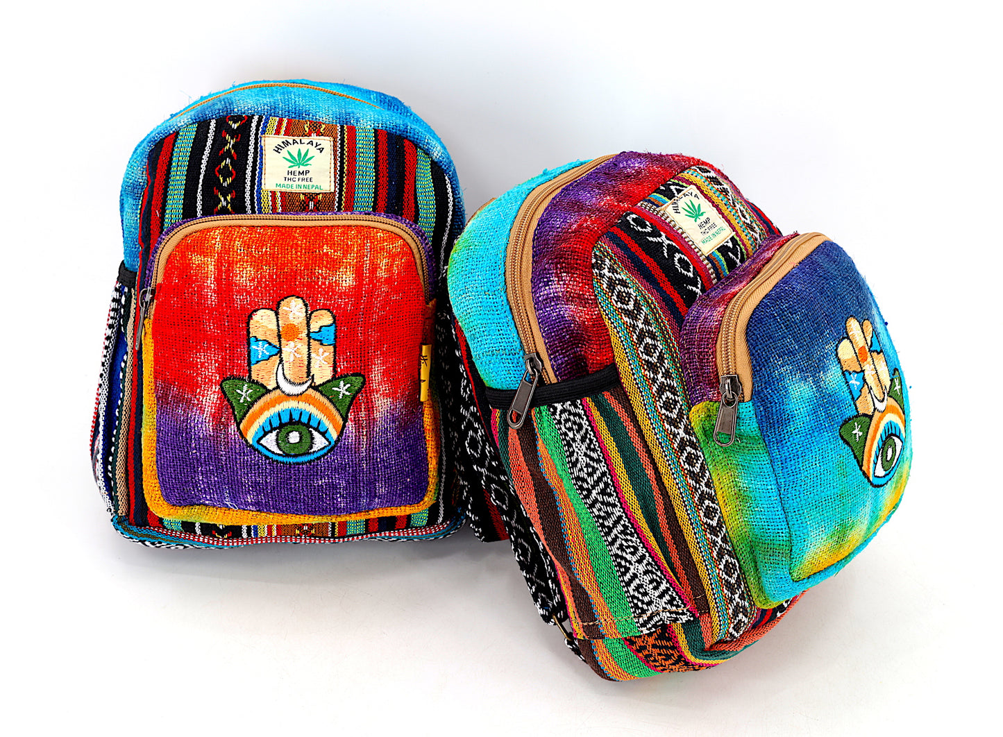 Hemp Hamsa Hand Embroidered Tie Dye Small Backpack