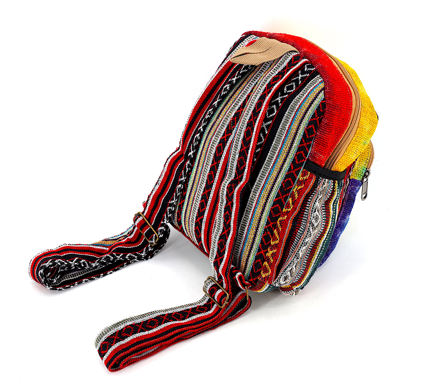 Hemp Smiling Sun Hand Embroidered Tie Dye Small Backpack