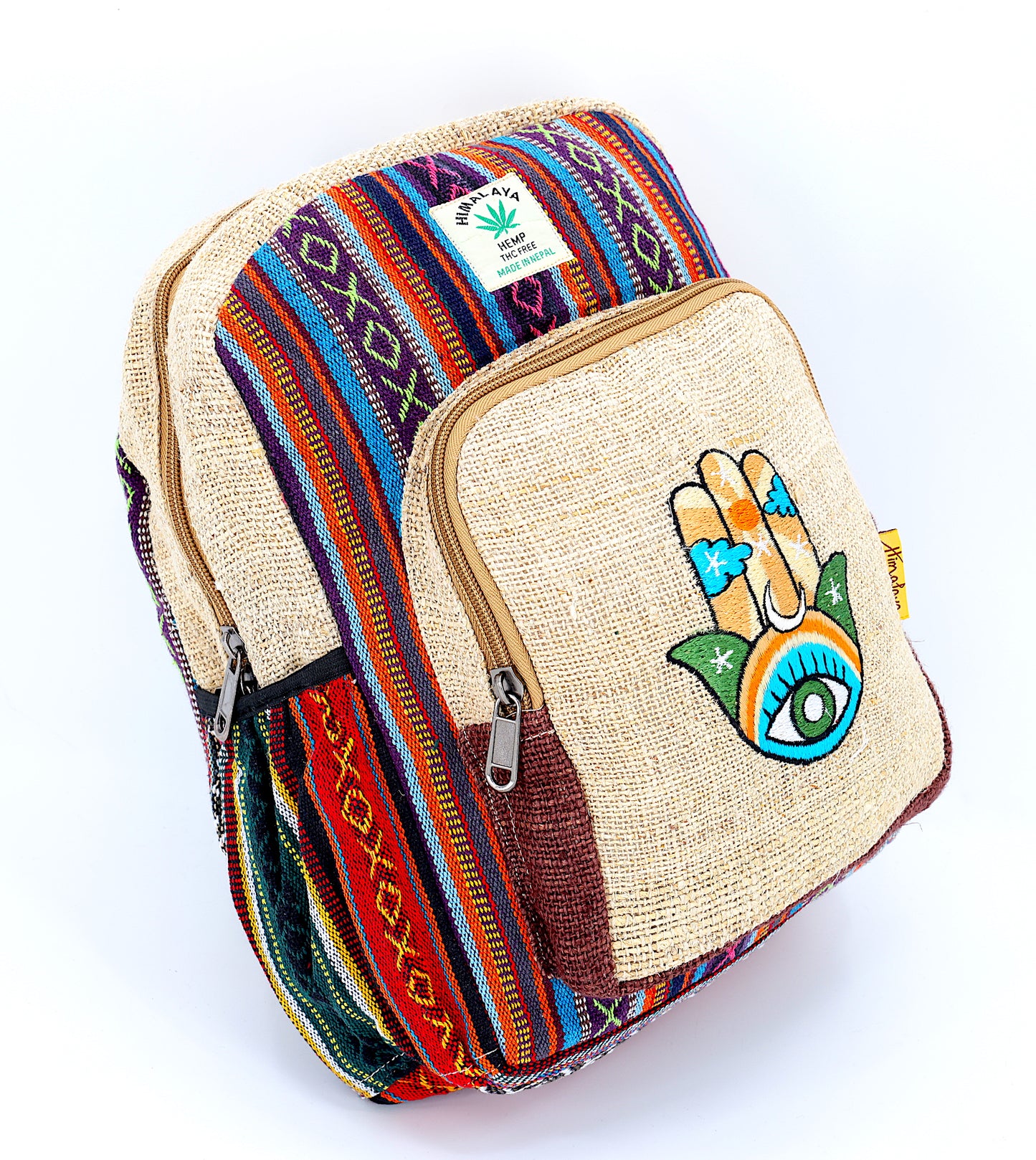 Hemp Hamsa Hand Embroidered Mini Backpack