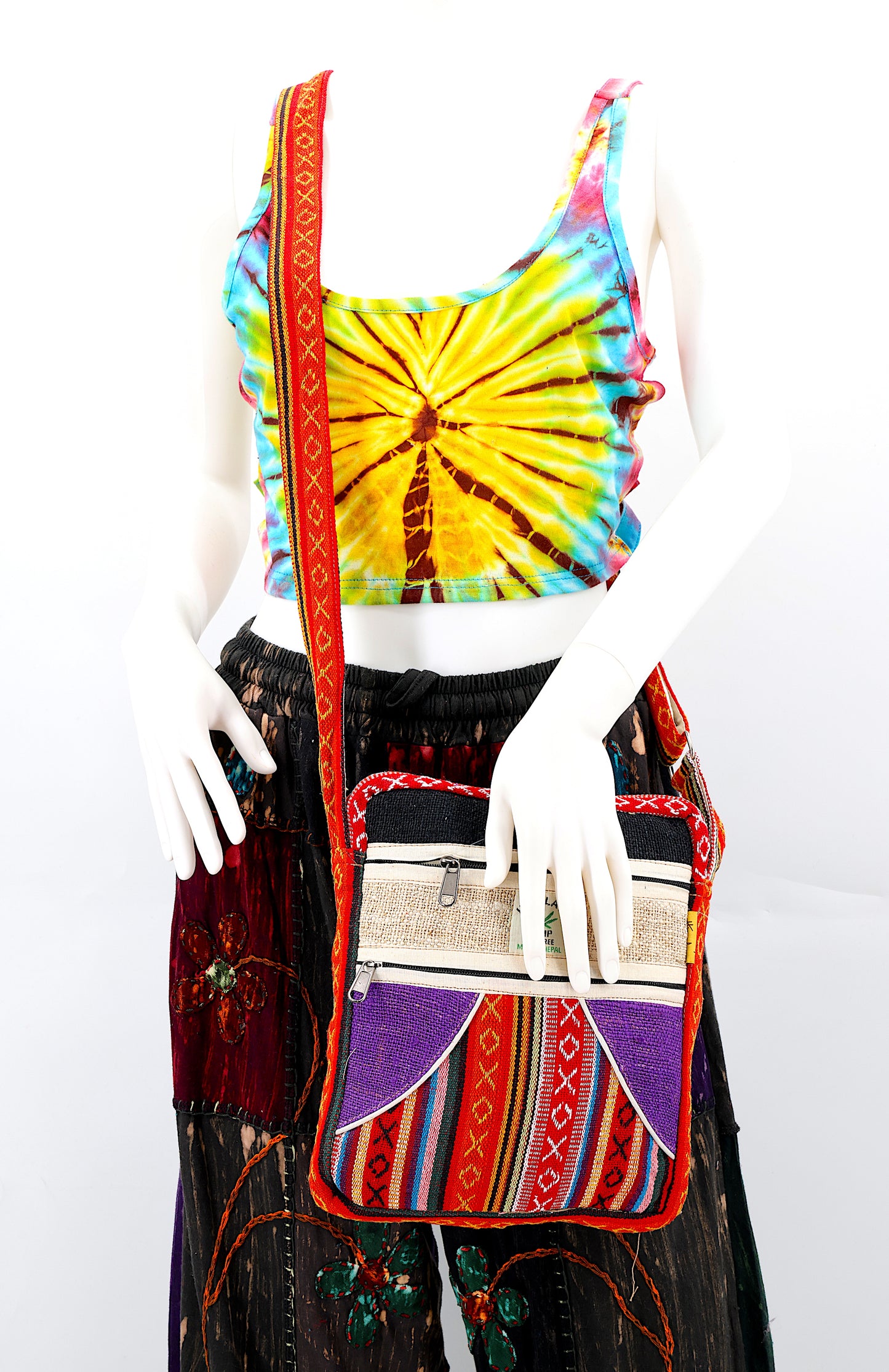 100% Hemp With Gheri Mix Messenger Crossbody Bag
