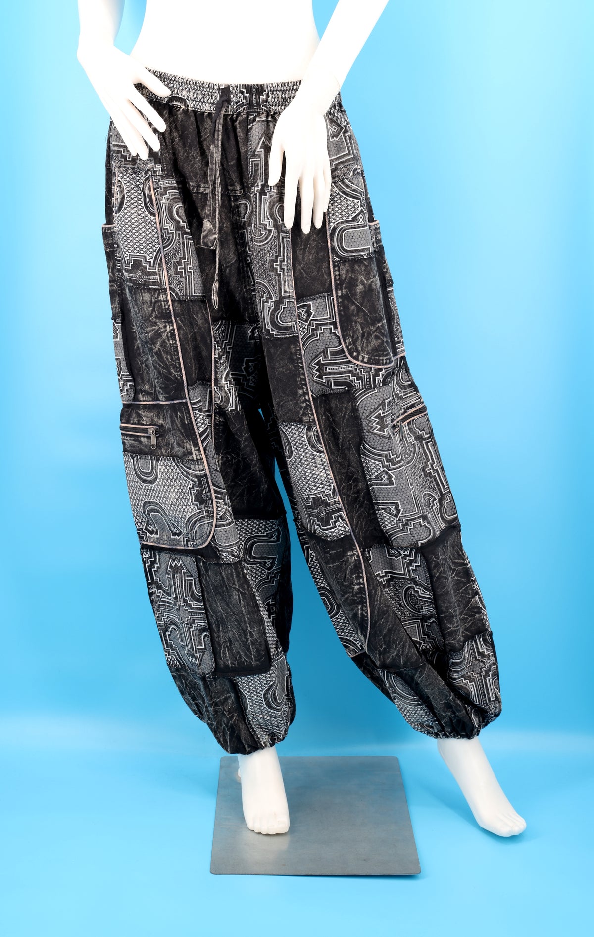 Wook-Hose mit spanischem Fliesenmuster | Patchwork-Harem-Cargohose aus Baumwolle