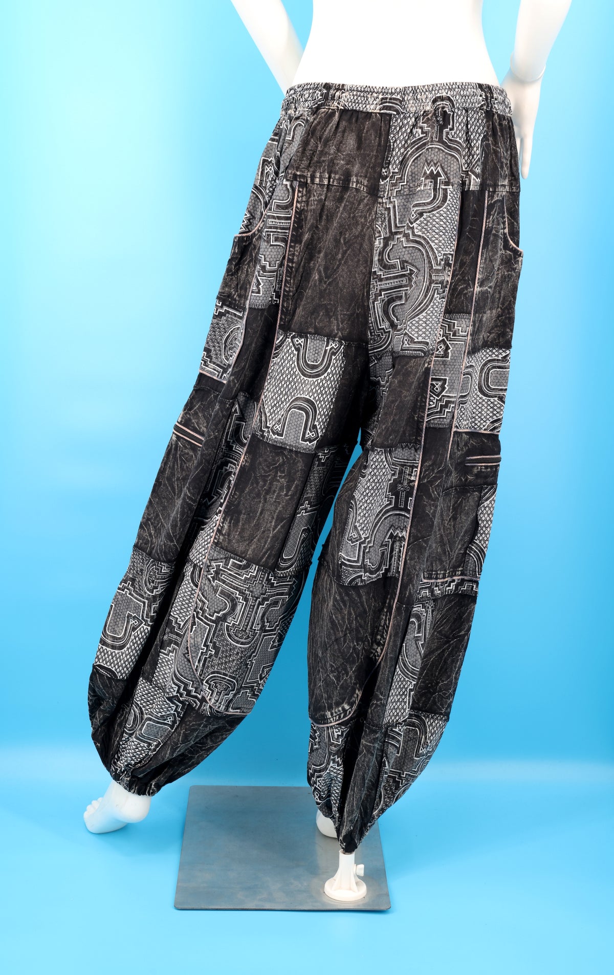Wook-Hose mit spanischem Fliesenmuster | Patchwork-Harem-Cargohose aus Baumwolle