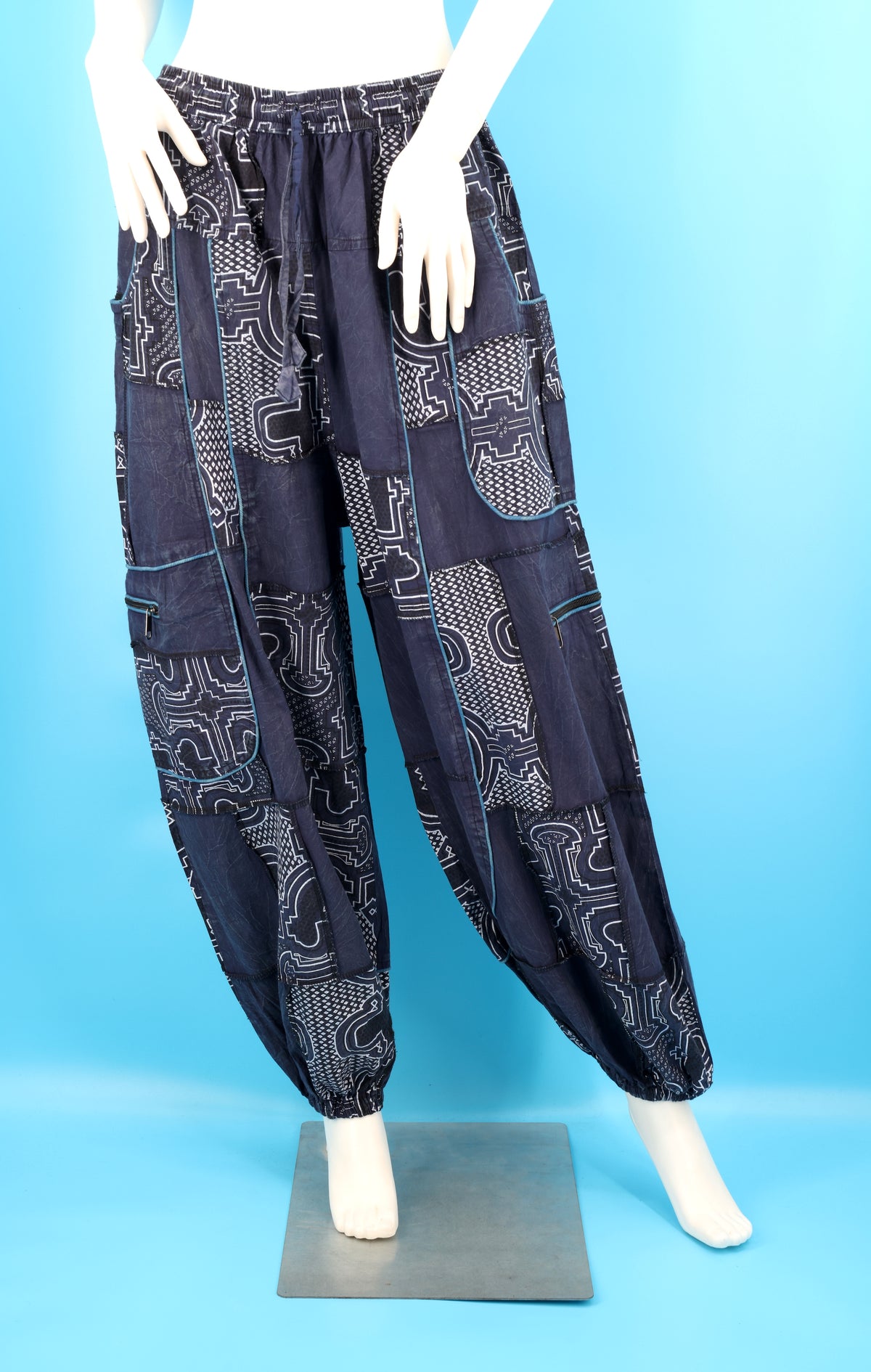 Wook-Hose mit spanischem Fliesenmuster | Patchwork-Harem-Cargohose aus Baumwolle