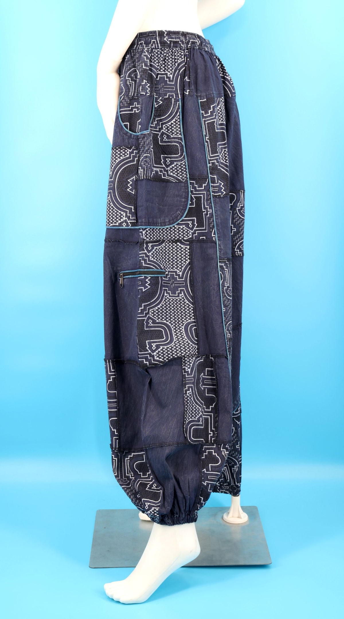 Wook-Hose mit spanischem Fliesenmuster | Patchwork-Harem-Cargohose aus Baumwolle