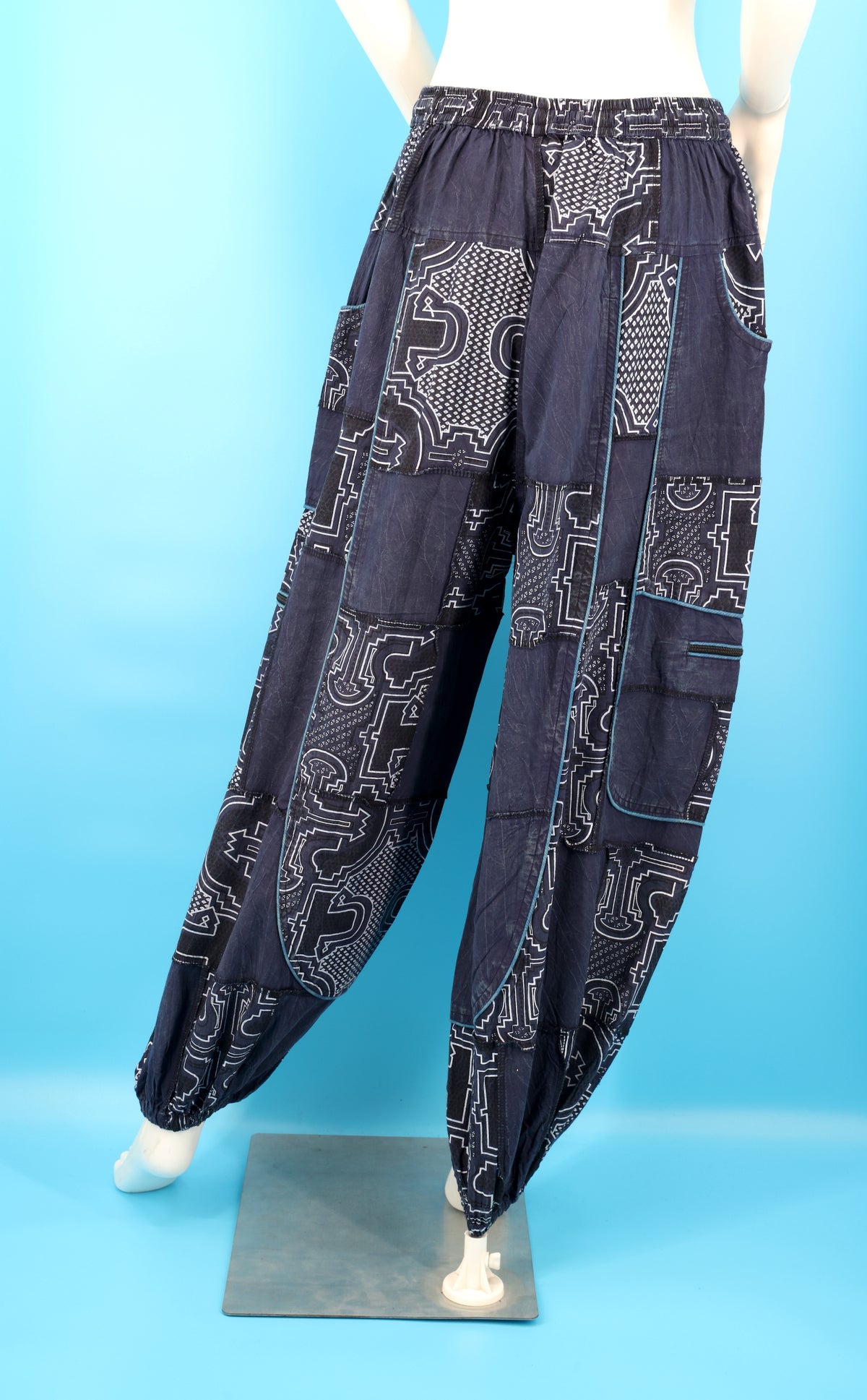 Wook-Hose mit spanischem Fliesenmuster | Patchwork-Harem-Cargohose aus Baumwolle