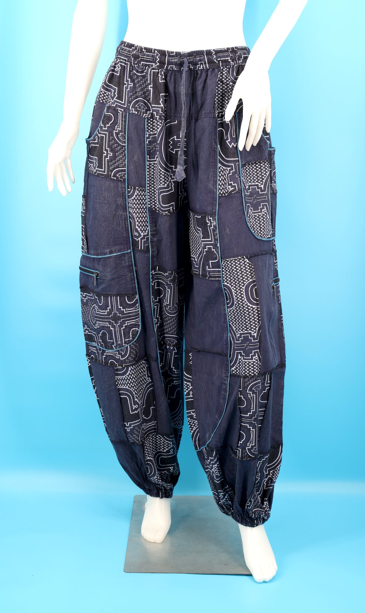 Wook-Hose mit spanischem Fliesenmuster | Patchwork-Harem-Cargohose aus Baumwolle