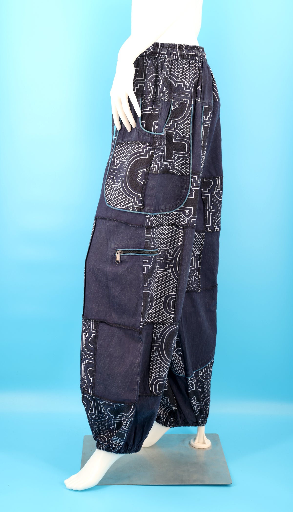 Wook-Hose mit spanischem Fliesenmuster | Patchwork-Harem-Cargohose aus Baumwolle