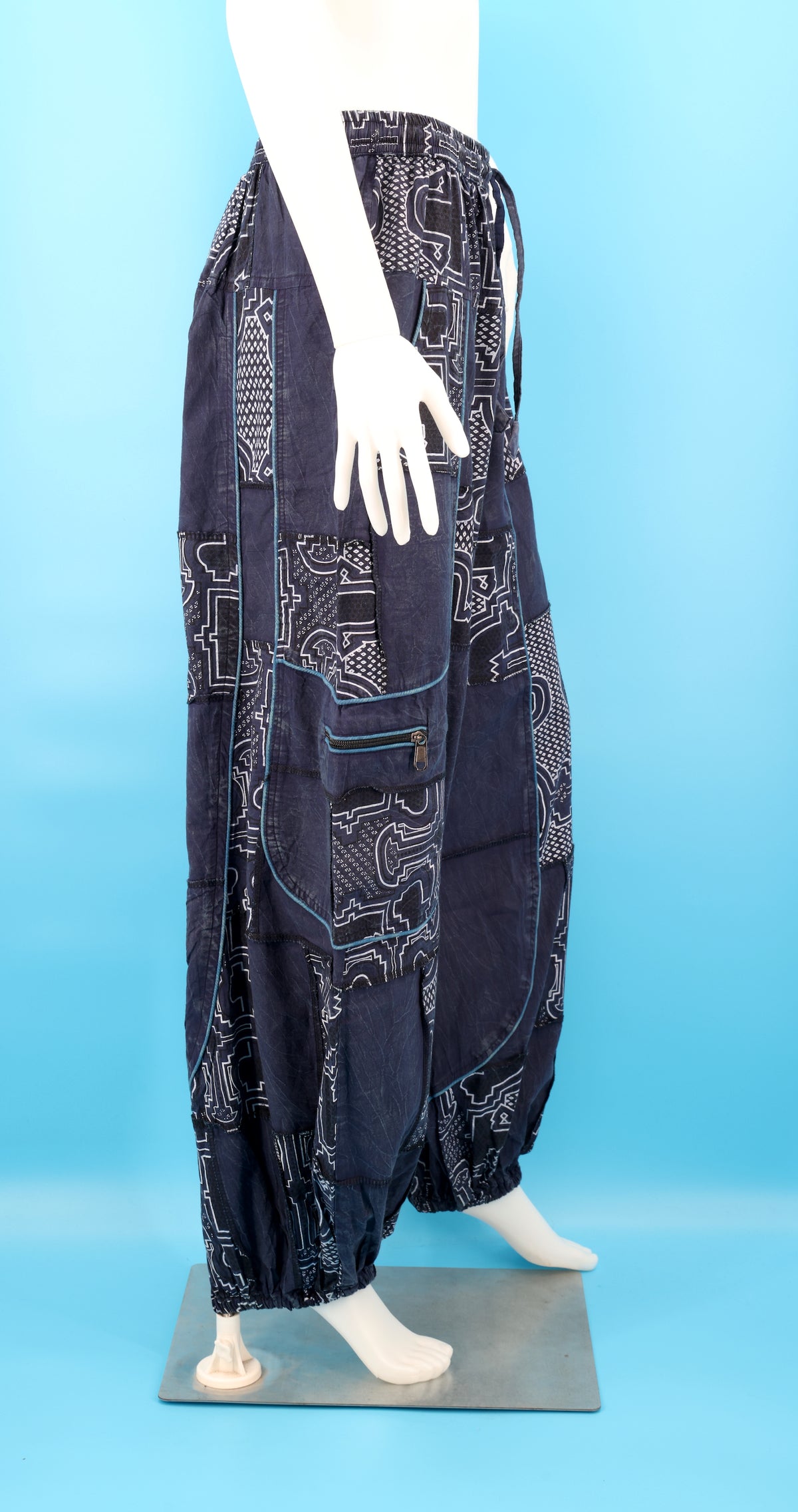 Wook-Hose mit spanischem Fliesenmuster | Patchwork-Harem-Cargohose aus Baumwolle