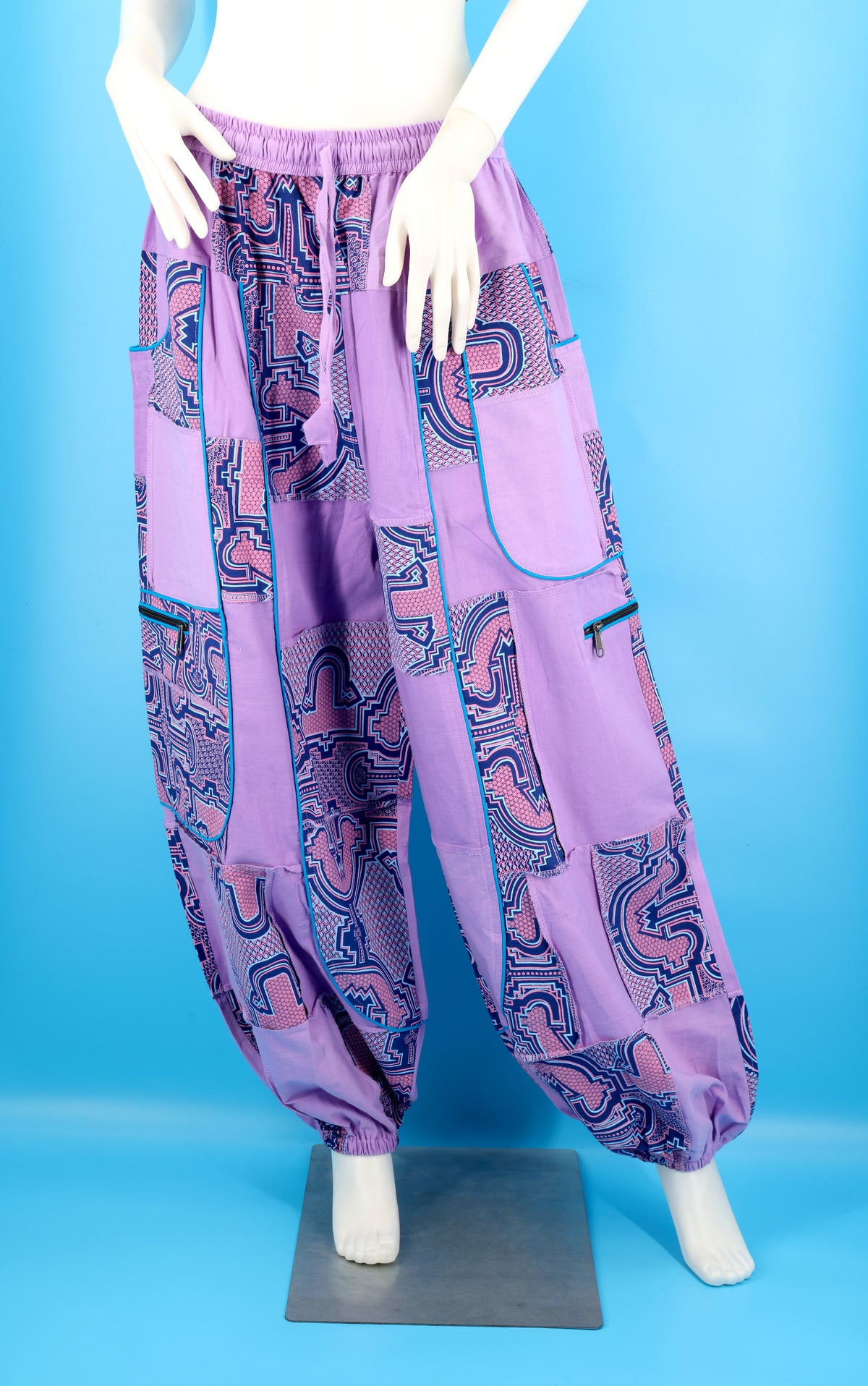 Wook-Hose mit spanischem Fliesenmuster | Patchwork-Harem-Cargohose aus Baumwolle