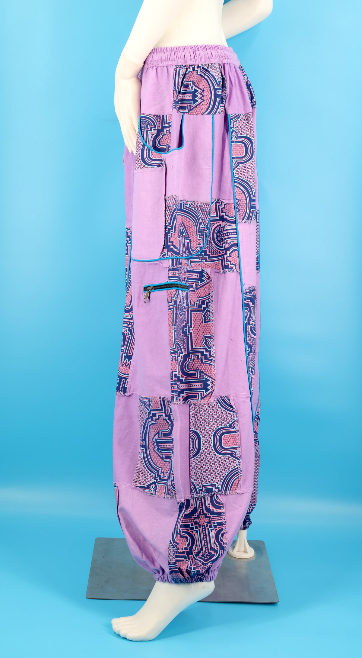 Wook-Hose mit spanischem Fliesenmuster | Patchwork-Harem-Cargohose aus Baumwolle