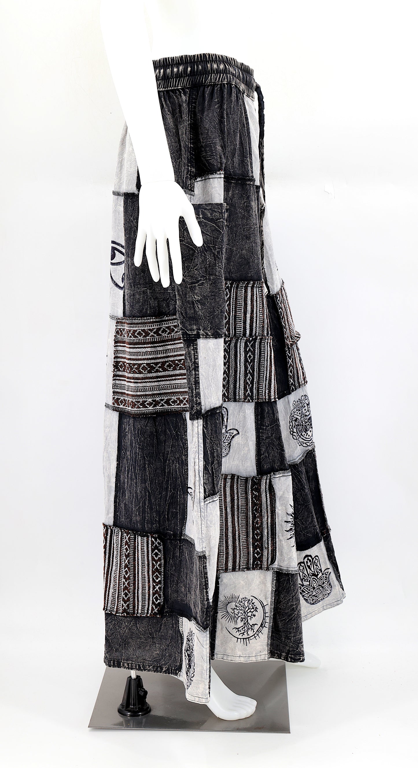 Cotton Hippie Handmade Harem Overlock Old Gods Symbols Patchwork Wide Leg Bohemian Pants, Palazzo Pants