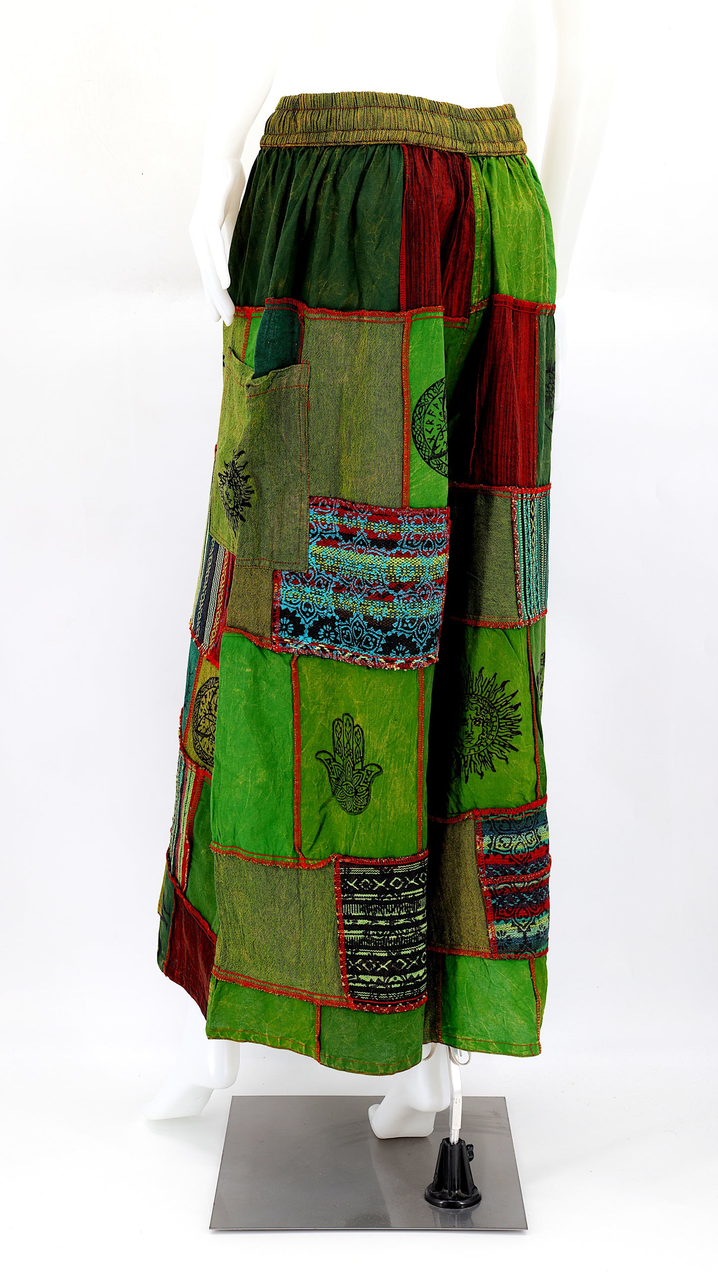 Cotton Hippie Handmade Harem Overlock Old Gods Symbols Patchwork Wide Leg Bohemian Pants, Palazzo Pants