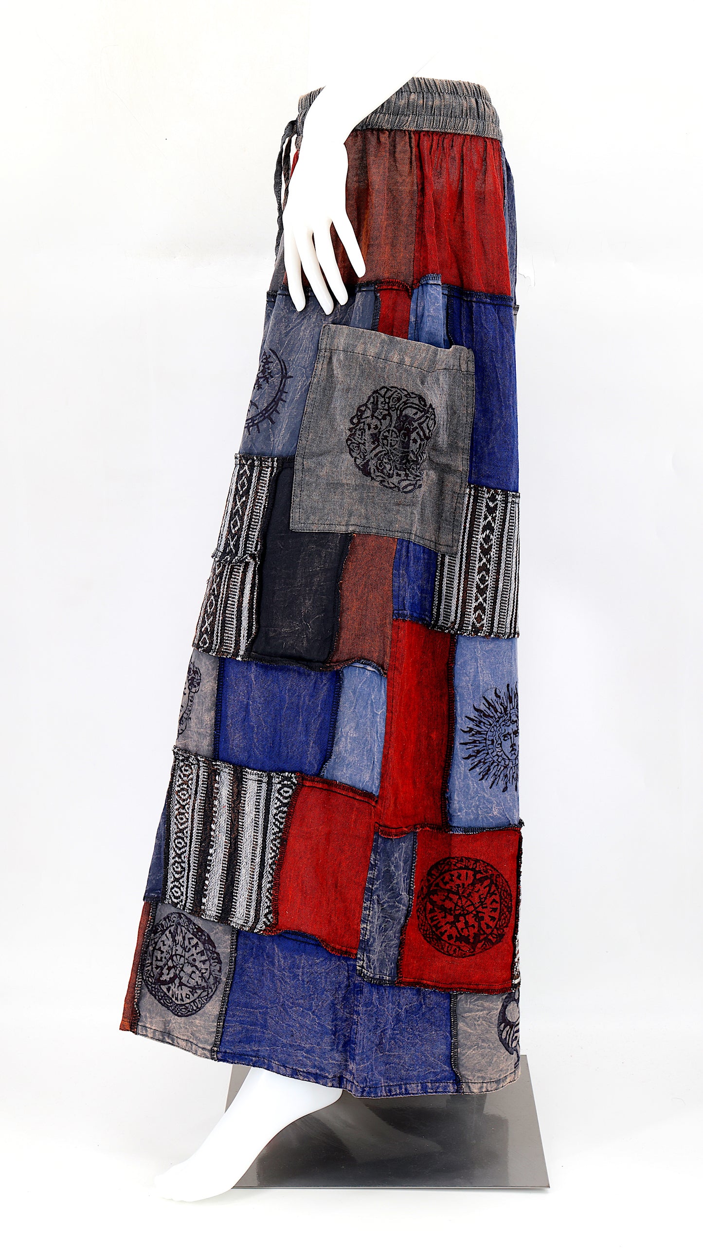 Cotton Hippie Handmade Harem Overlock Old Gods Symbols Patchwork Wide Leg Bohemian Pants, Palazzo Pants
