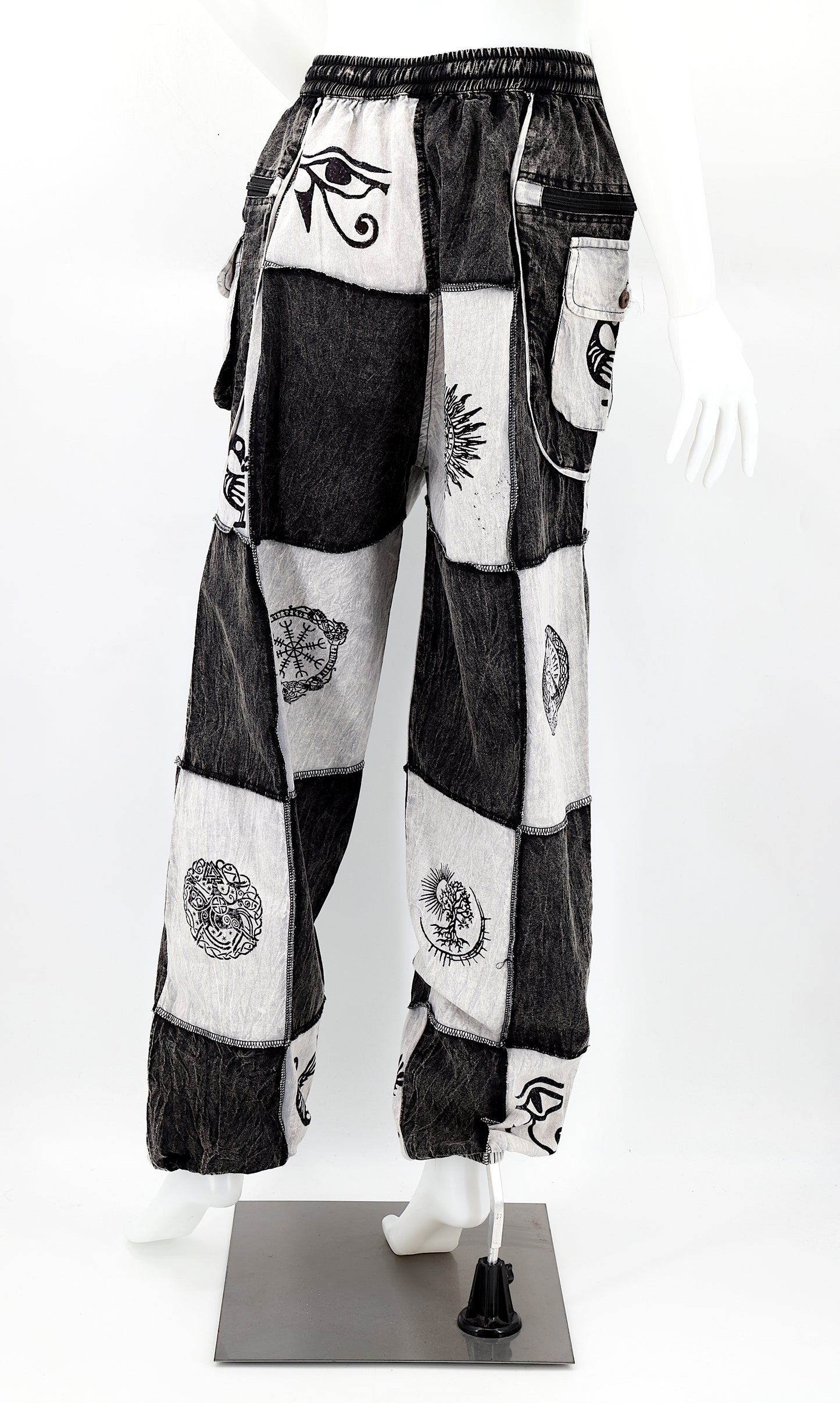 Cotton Hippie Handmade Harem Black Old Gods Symbol Patchwork Bohemian Pants