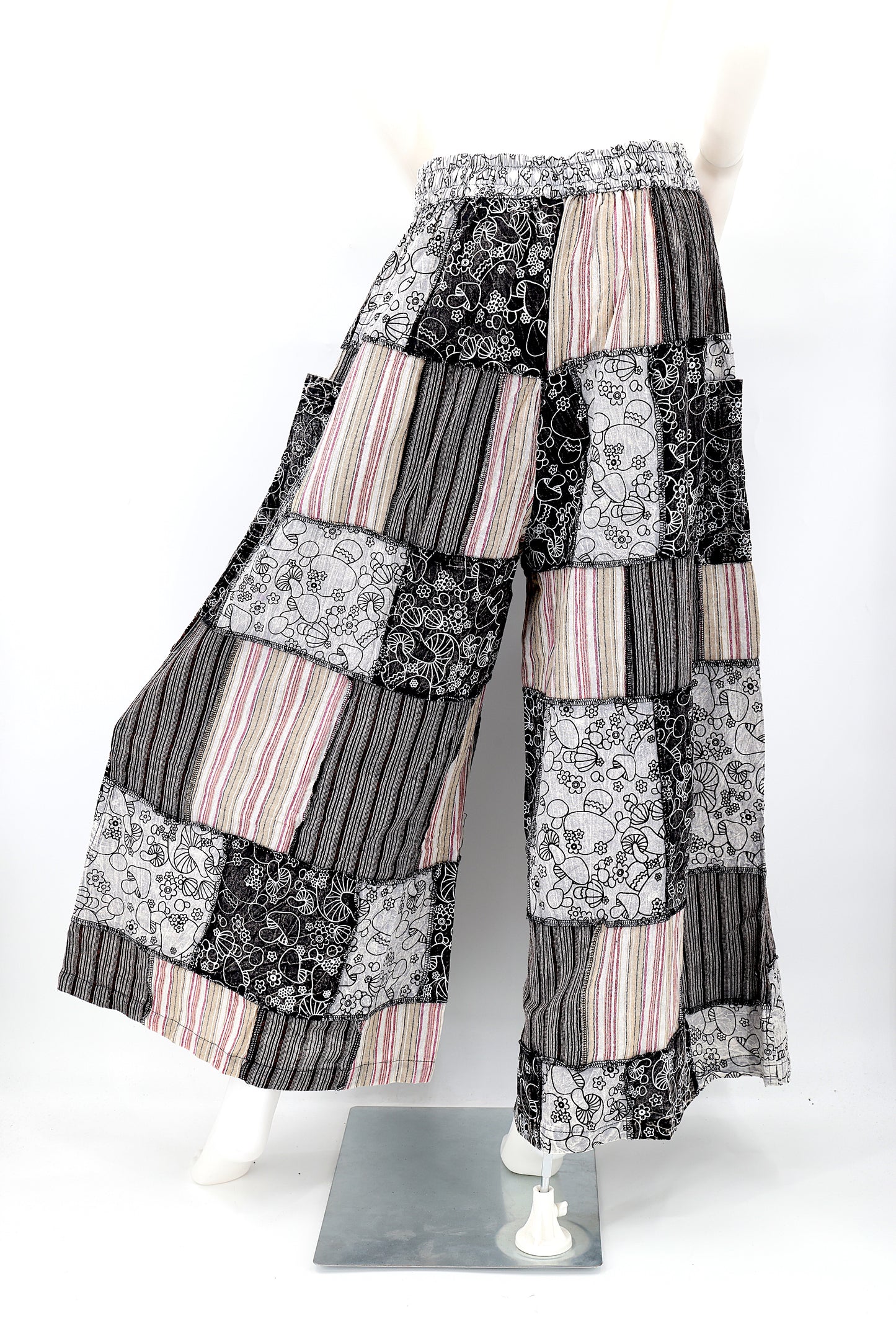 Cotton Hippie Handmade Harem Overlock Mushroom Design Patchwork Wide Leg Bohemian Pants