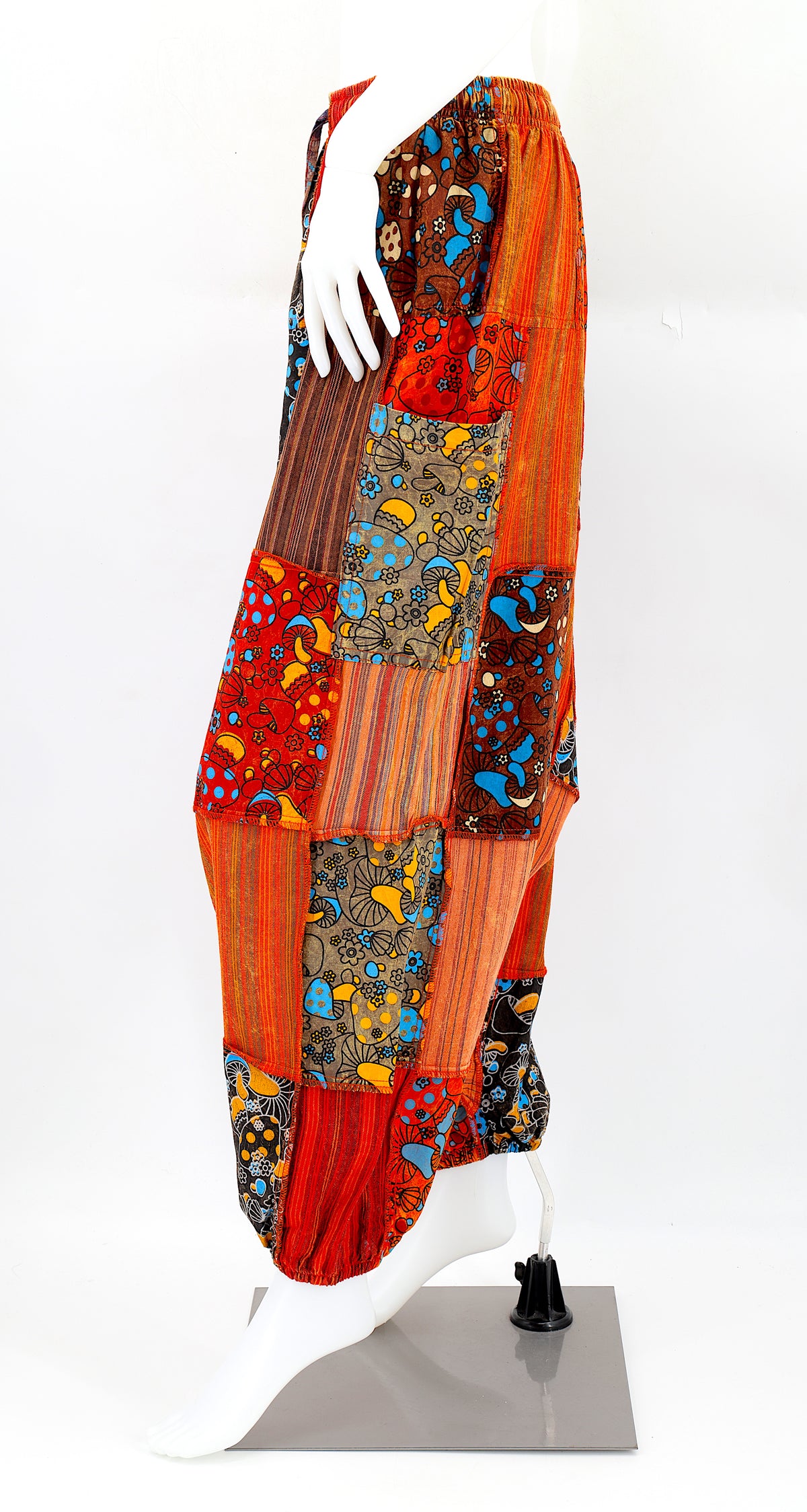 Patchwork-Haremshose mit tiefem Schritt und Pilzmuster