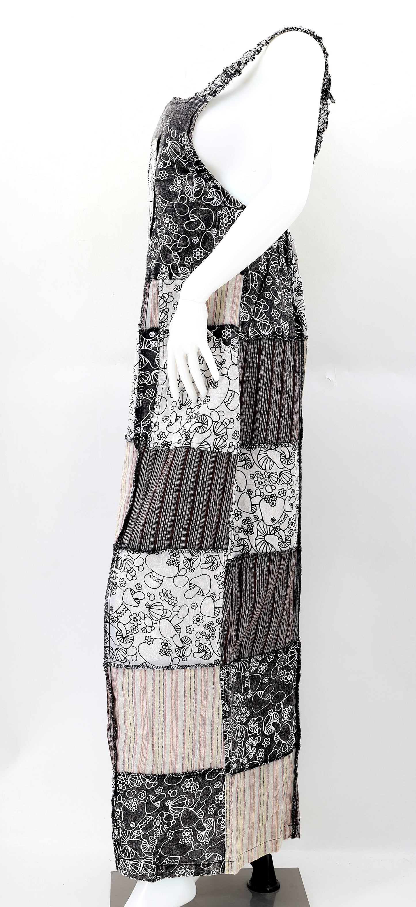 Cotton Hippie Handmade Mushroom Patterned Overlock Patchwork Wide Leg Bohemian Overalls