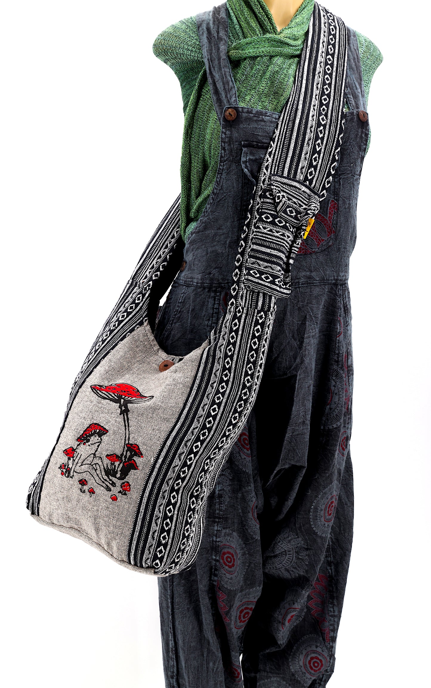 Cotton Frog Mushroom Print Handmade Crossbody Bag