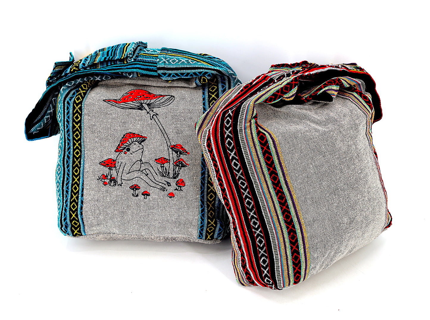 Cotton Frog Mushroom Print Handmade Crossbody Bag