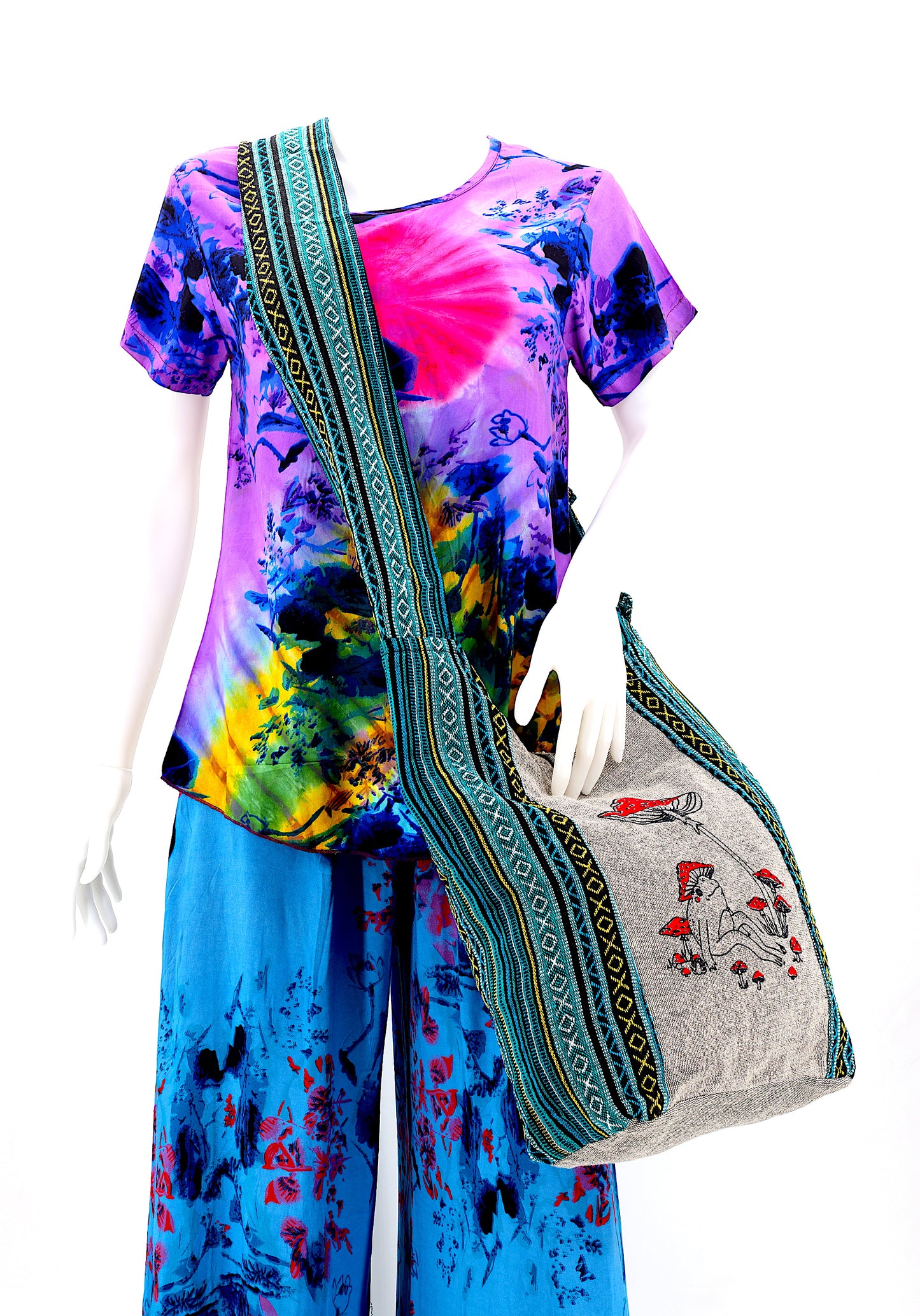 Cotton Frog Mushroom Print Handmade Crossbody Bag
