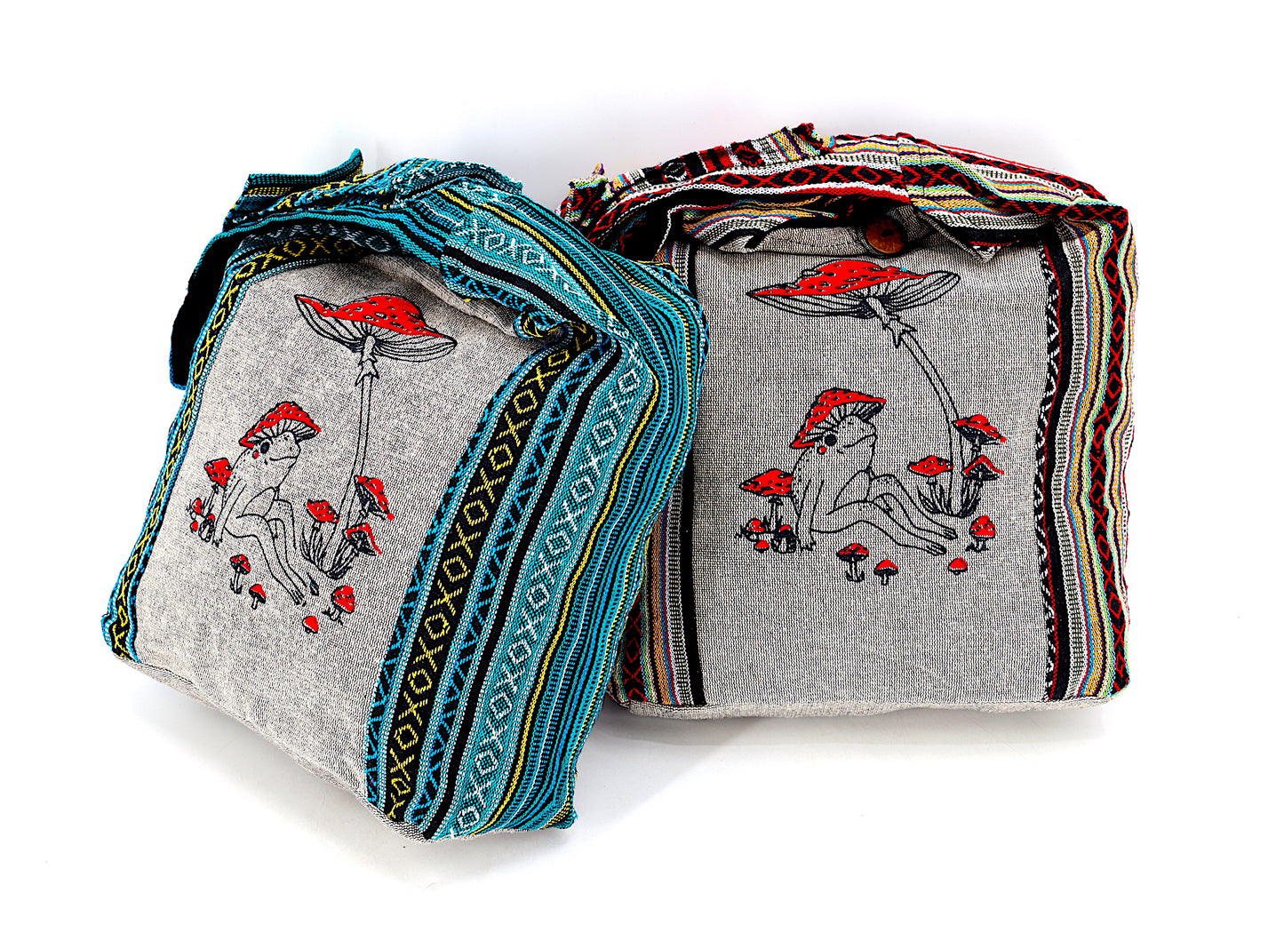 Cotton Frog Mushroom Print Handmade Crossbody Bag