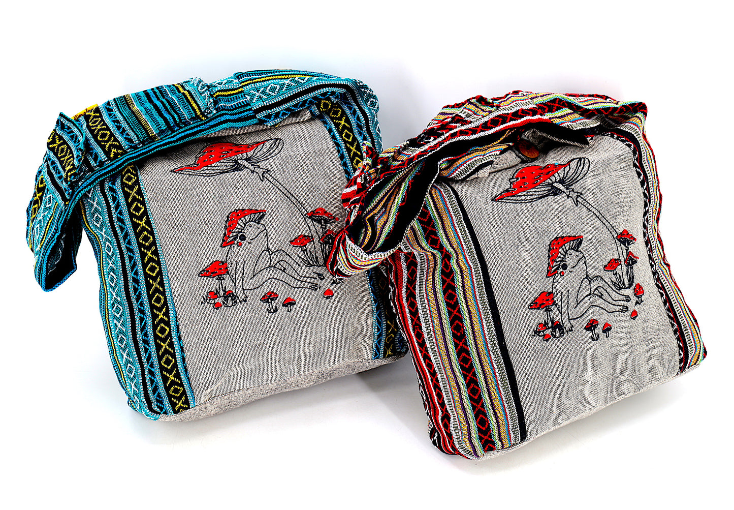 Cotton Frog Mushroom Print Handmade Crossbody Bag