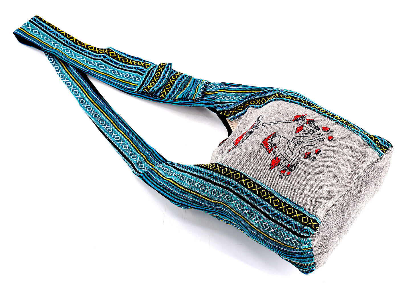 Cotton Frog Mushroom Print Handmade Crossbody Bag