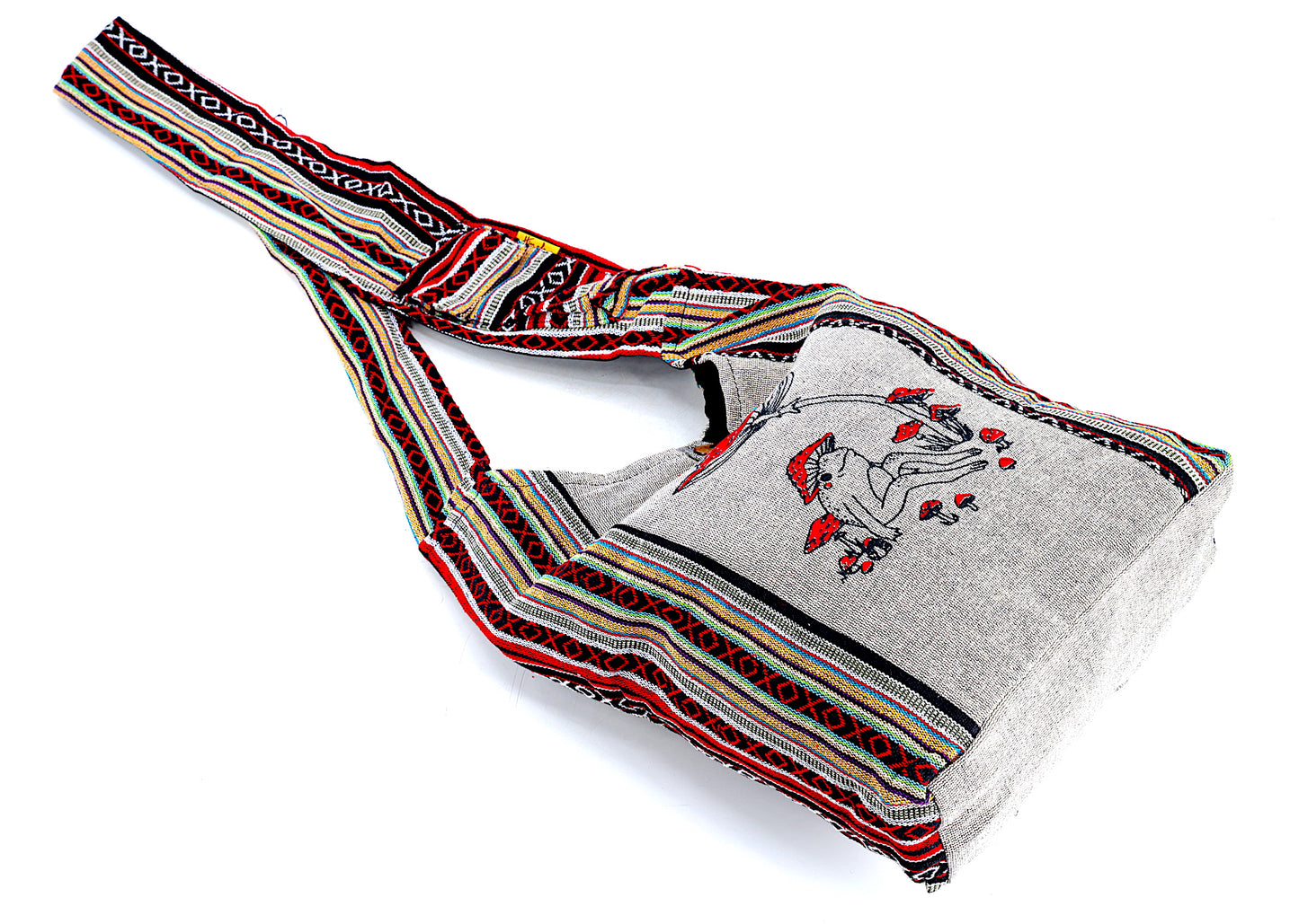 Cotton Frog Mushroom Print Handmade Crossbody Bag
