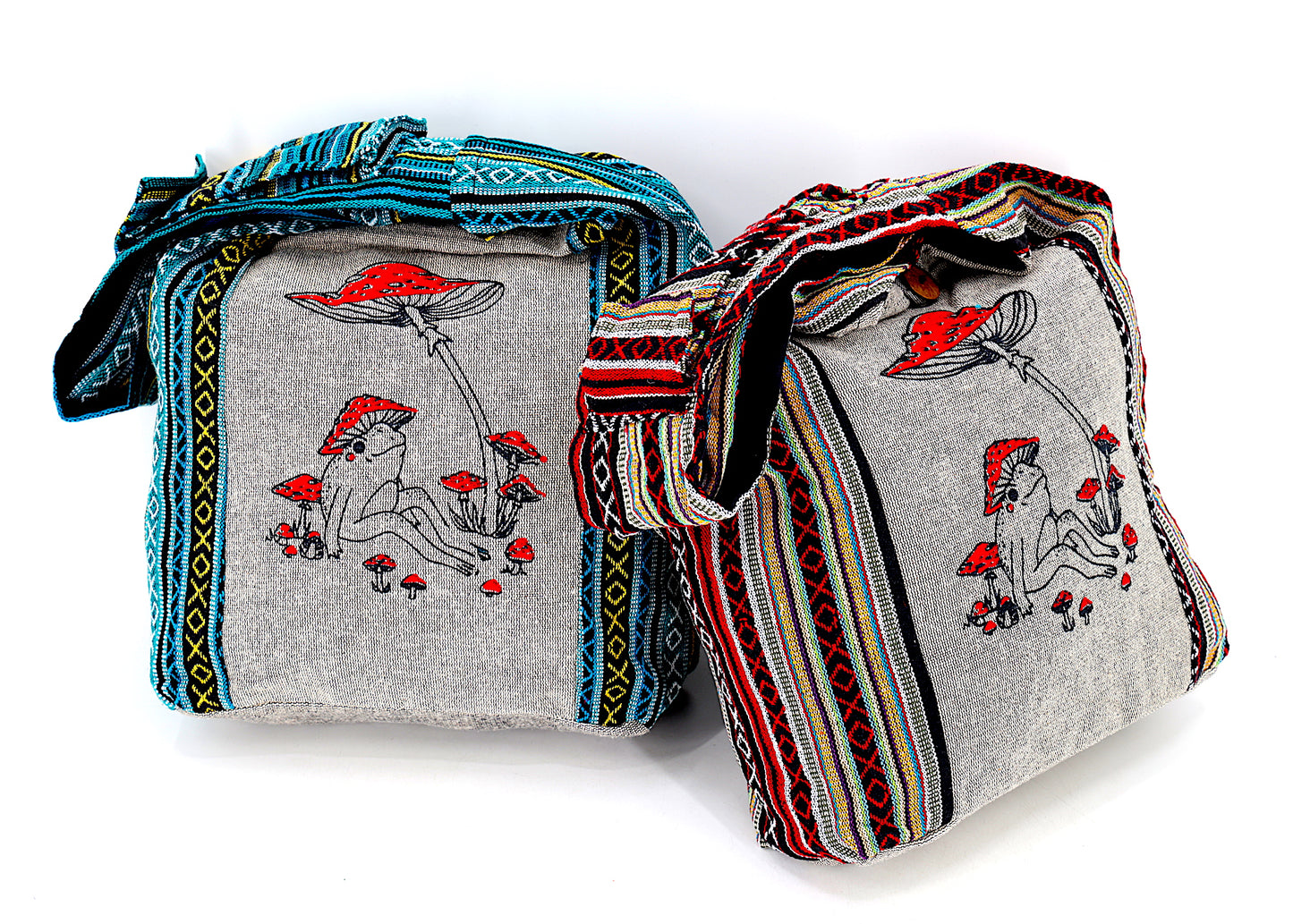 Cotton Frog Mushroom Print Handmade Crossbody Bag