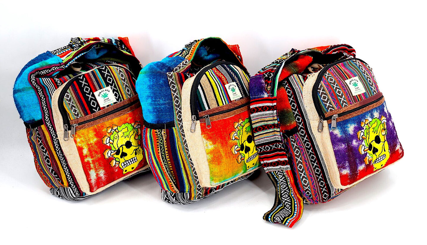 Hemp Skull Mushroom Hand Embroidered Tie Dye Crossbody Bag