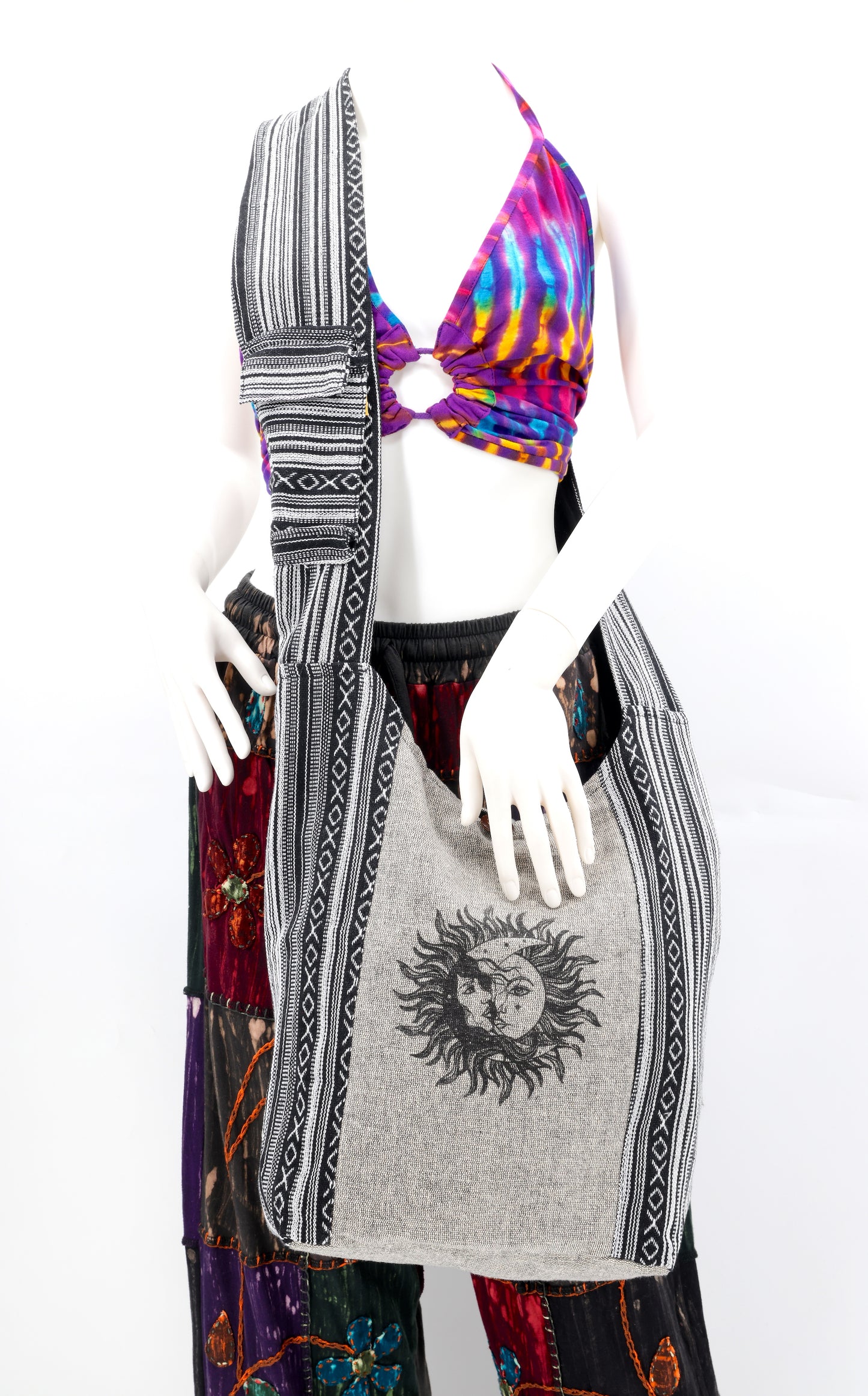 Cotton Sun & Moon Print Handmade Crossbody Bag