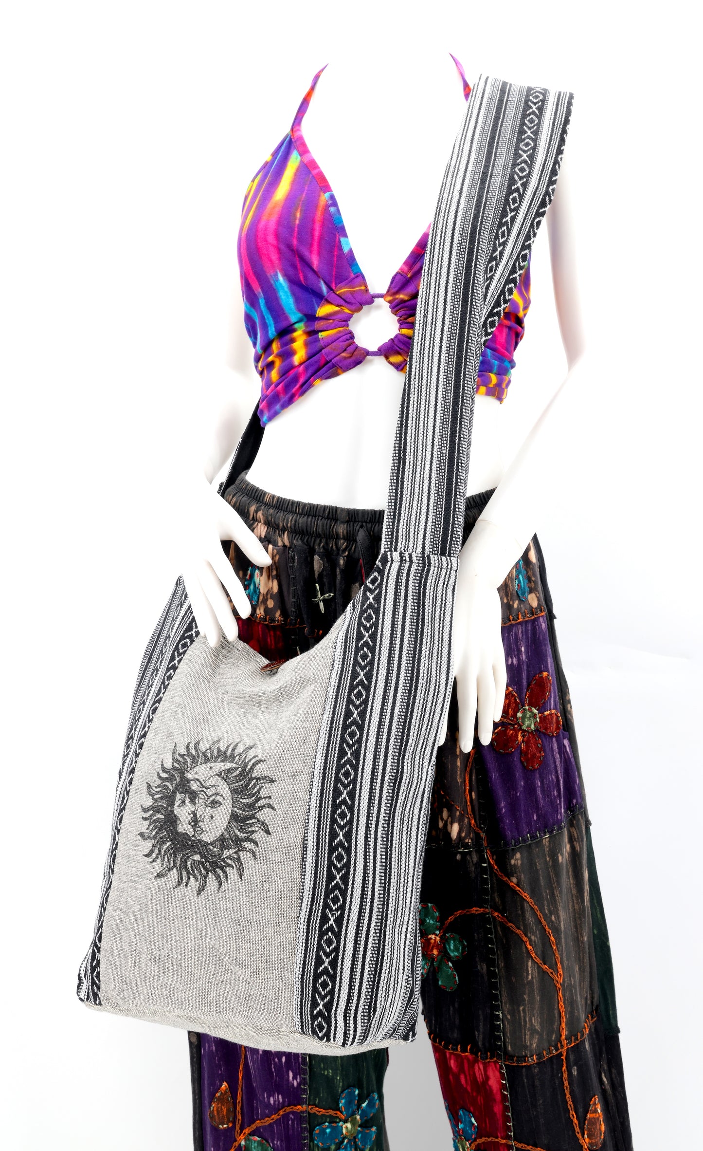 Cotton Sun & Moon Print Handmade Crossbody Bag