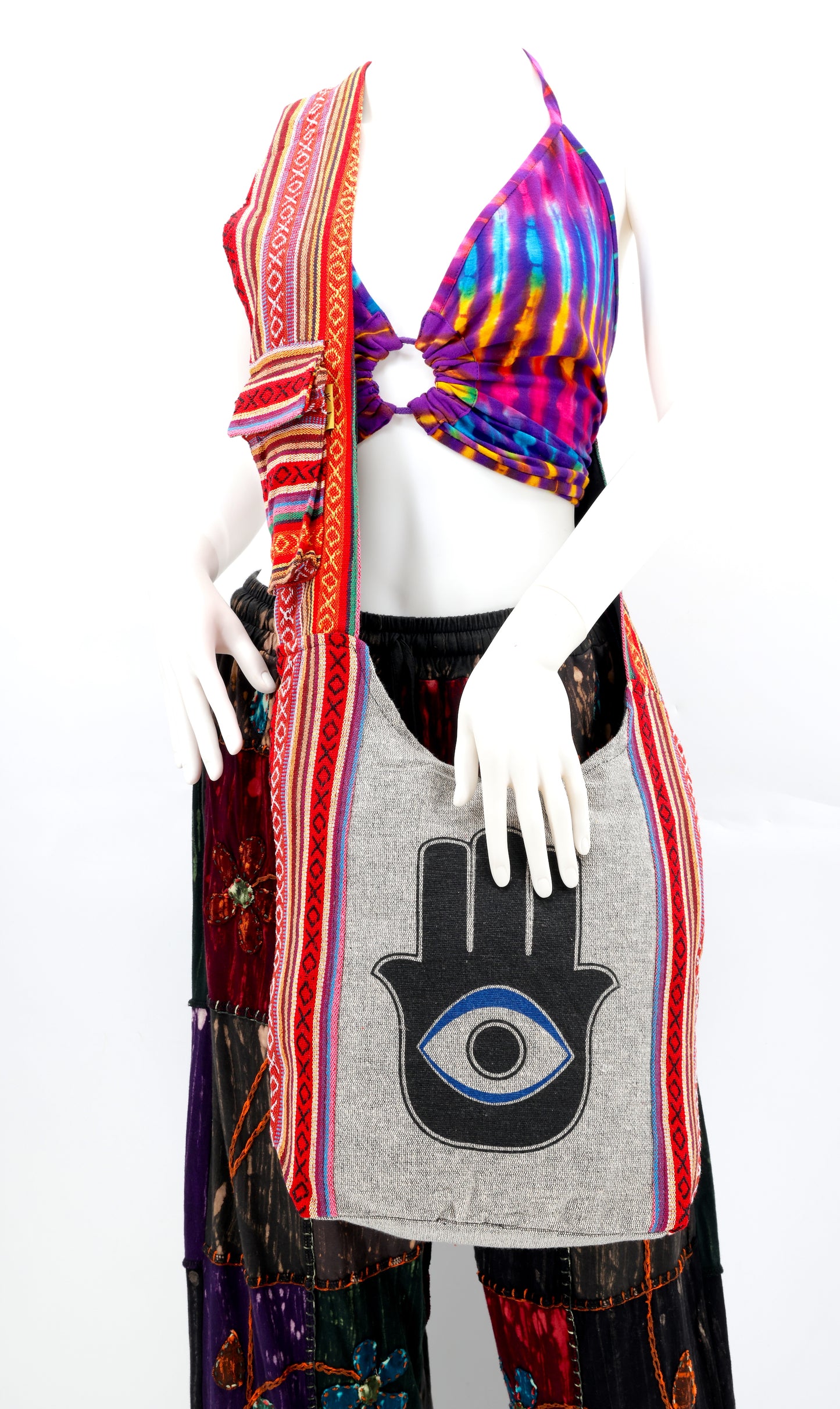 Cotton Hamsa Evil Eye Print Handmade Crossbody Bag